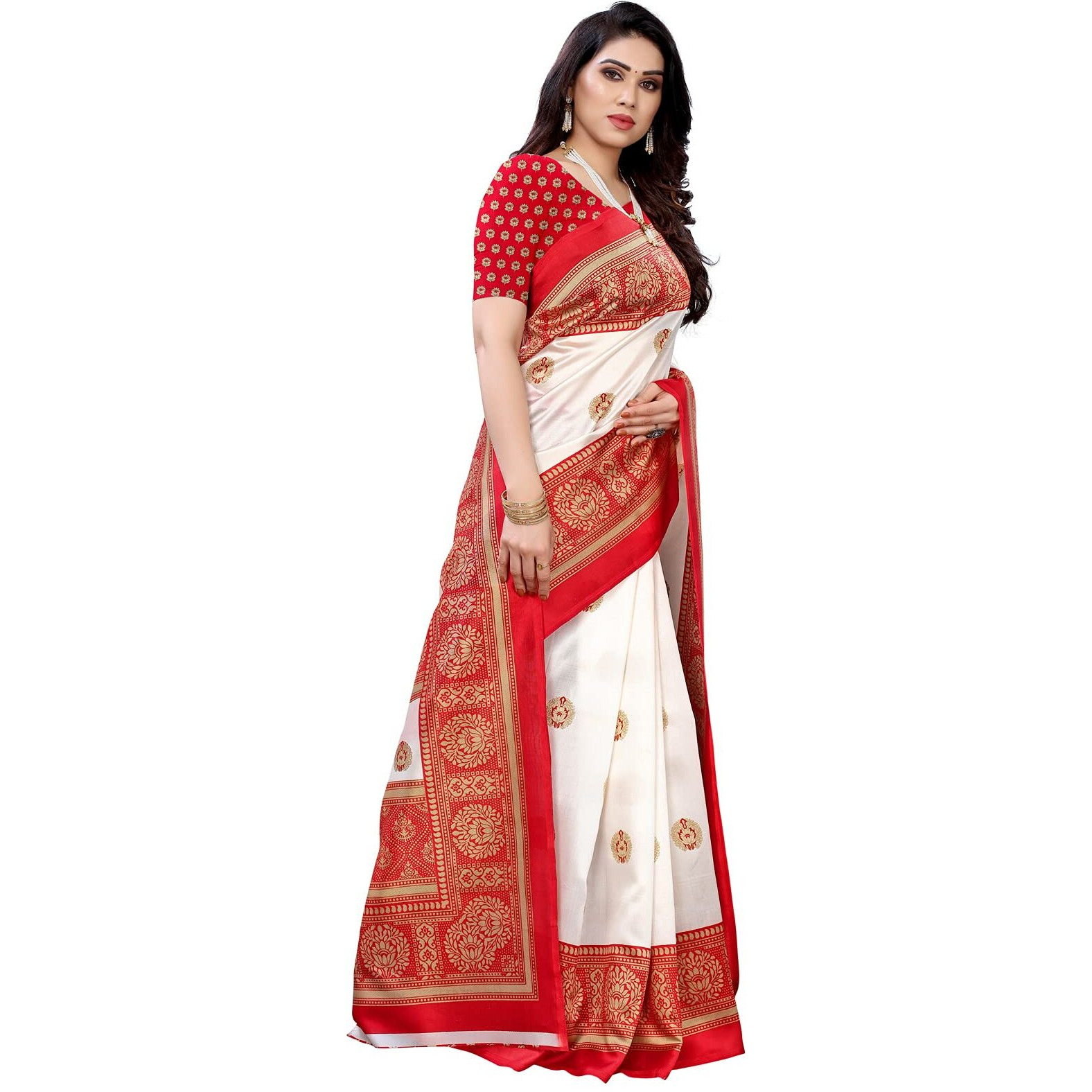 Satrani Womens Art Silk Saree (2019ST121_Red)