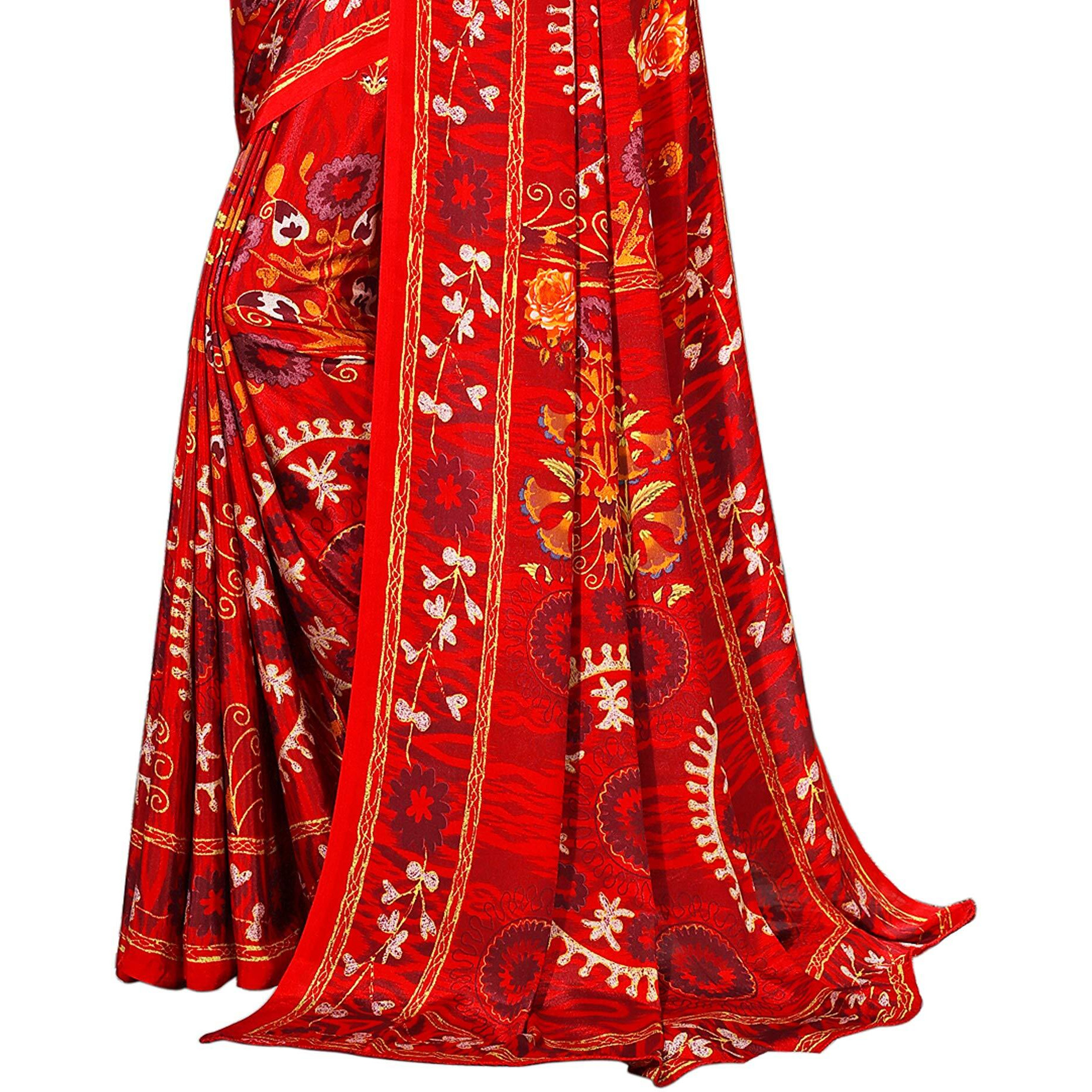 Jaanvi fashion Womens Crepe Silk Printed Saree With Blouse(ethnic-angle-8503-b,Red)