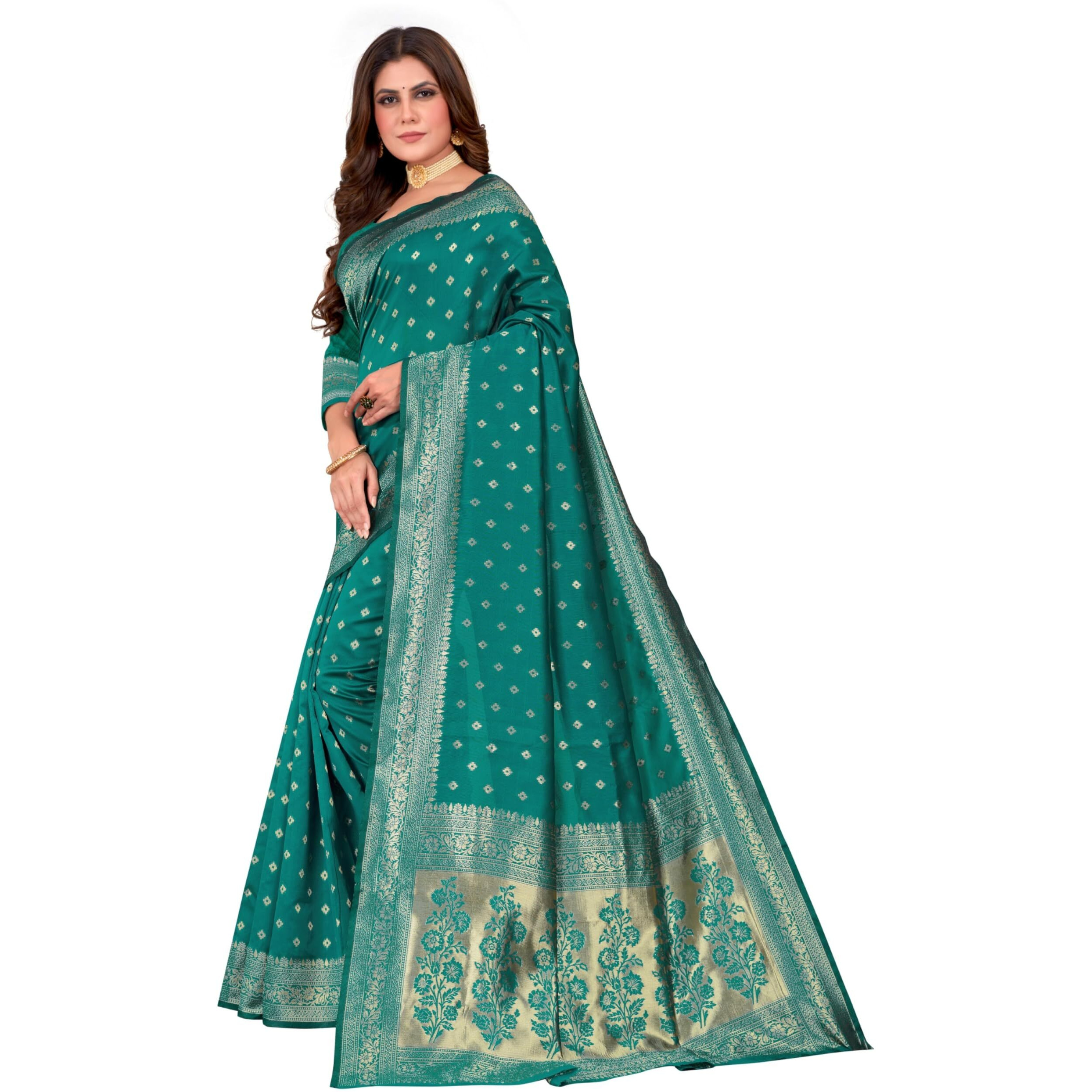 C J Enterprise Womens Pure Kanjivaram Silk Saree Soft Banarasi Design Wear Kanchipuram Pattu Sarees Latest Party Cotton Sari collections With Blouse Piece for Wedding sadi 2024 2023 (Pari159 Rama)