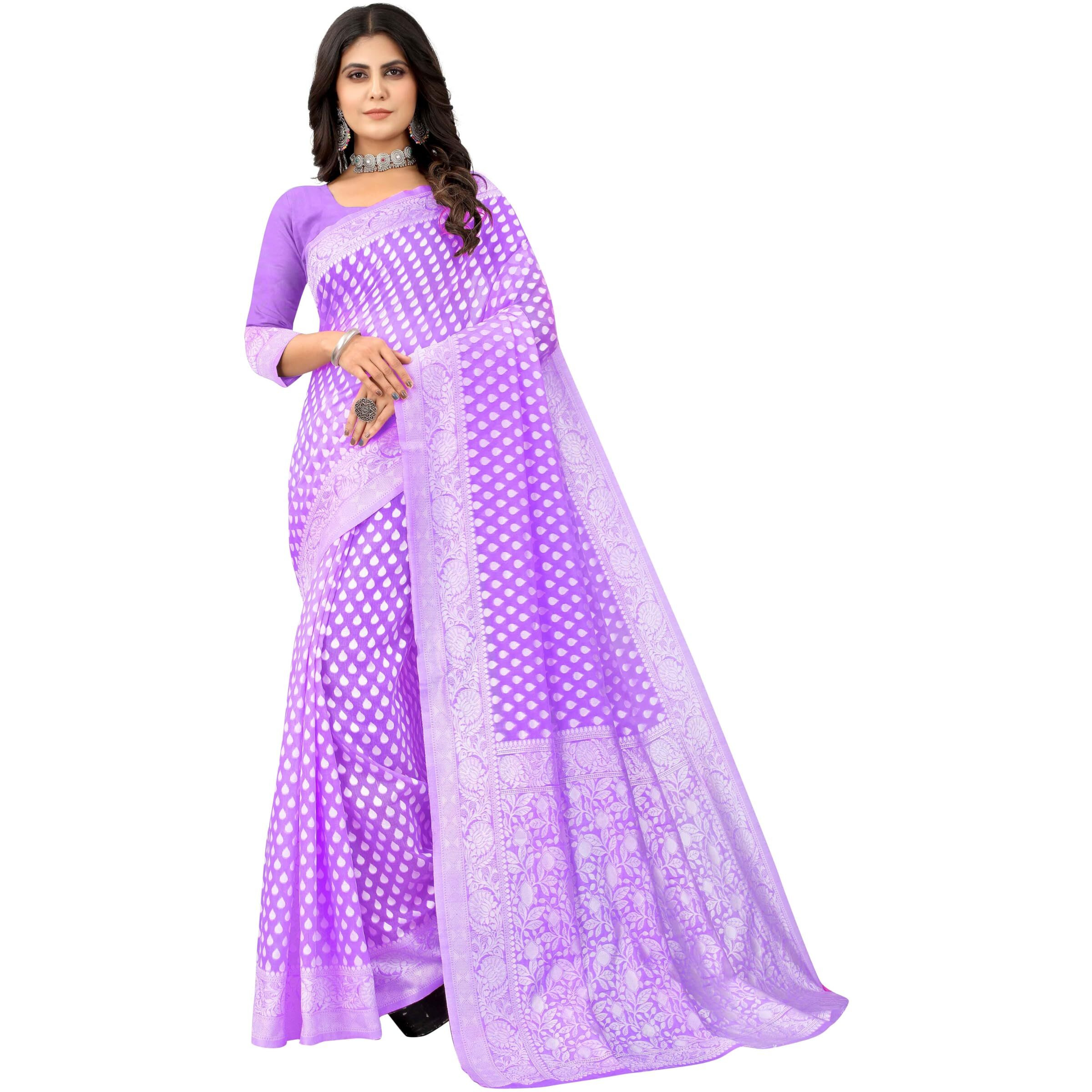 Sugathari Womens Banarasi Saree Pure Kanjivaram Silk Saree Soft new ladies 2023 Design Wear Pattu Sarees Latest Cotton Party Sari collections With Blouse Piece for Wedding sadi (SAM PARI-155 PURPLE)