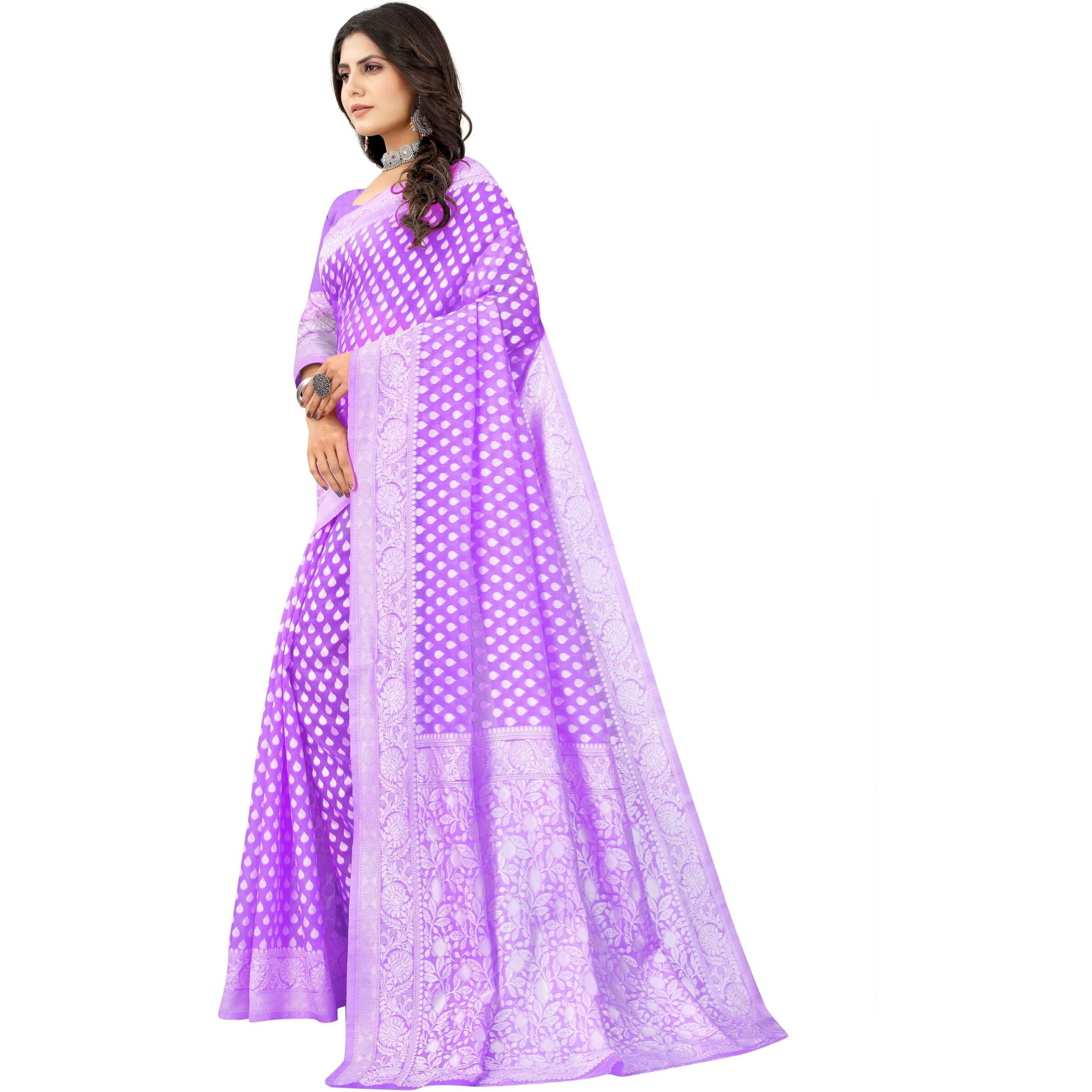 Sugathari Womens Banarasi Saree Pure Kanjivaram Silk Saree Soft new ladies 2023 Design Wear Pattu Sarees Latest Cotton Party Sari collections With Blouse Piece for Wedding sadi (SAM PARI-155 PURPLE)