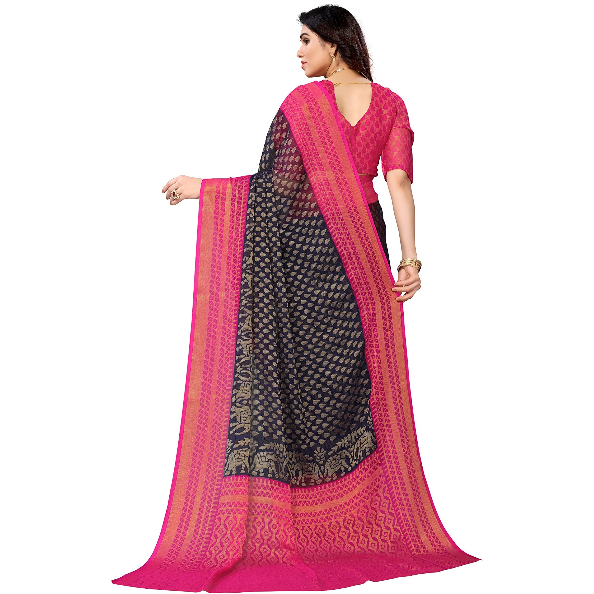 Bee M Pee Designer Banarasi Brasso (printed chiffon sarees for women_Navy)