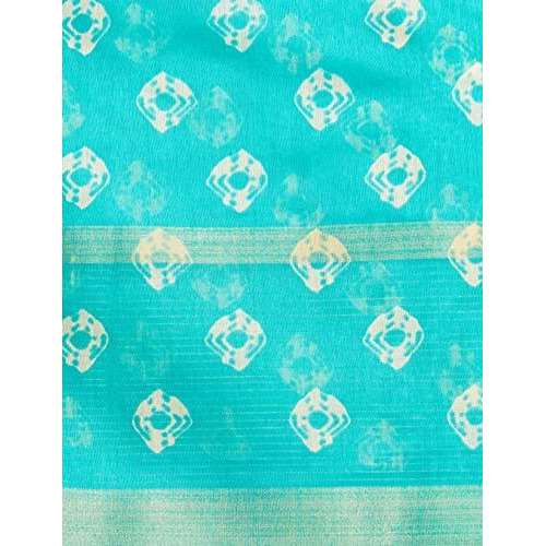 Bee M Pee Designer Soft Pure Latest Fancy Beautiful 2021 Cotton with blouse material (Printed Sarees for women collection 2022_Teal (Rama))