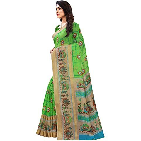 Bee M Pee Designer Soft Pure Latest Fancy Beautiful 2021 Cotton with blouse material (Printed Sarees for women collection 2022_Light Green)