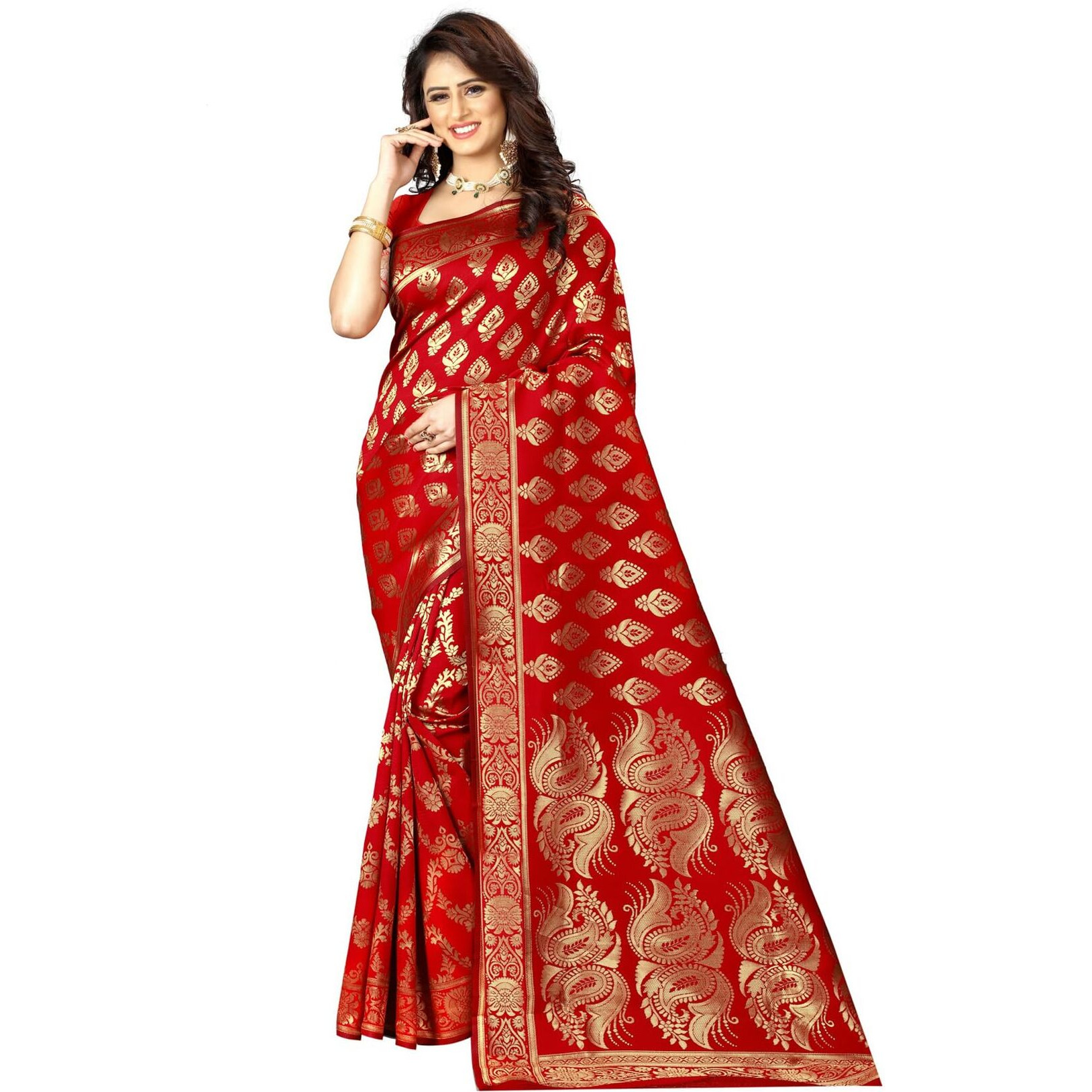 Sugathari Womens Banarasi Saree Pure Kanjivaram Silk Saree Soft new ladies 2023 Design Wear Pattu Sarees Latest Cotton Party Sari collections With Blouse Piece for Wedding sadi (PARI 75 RED)