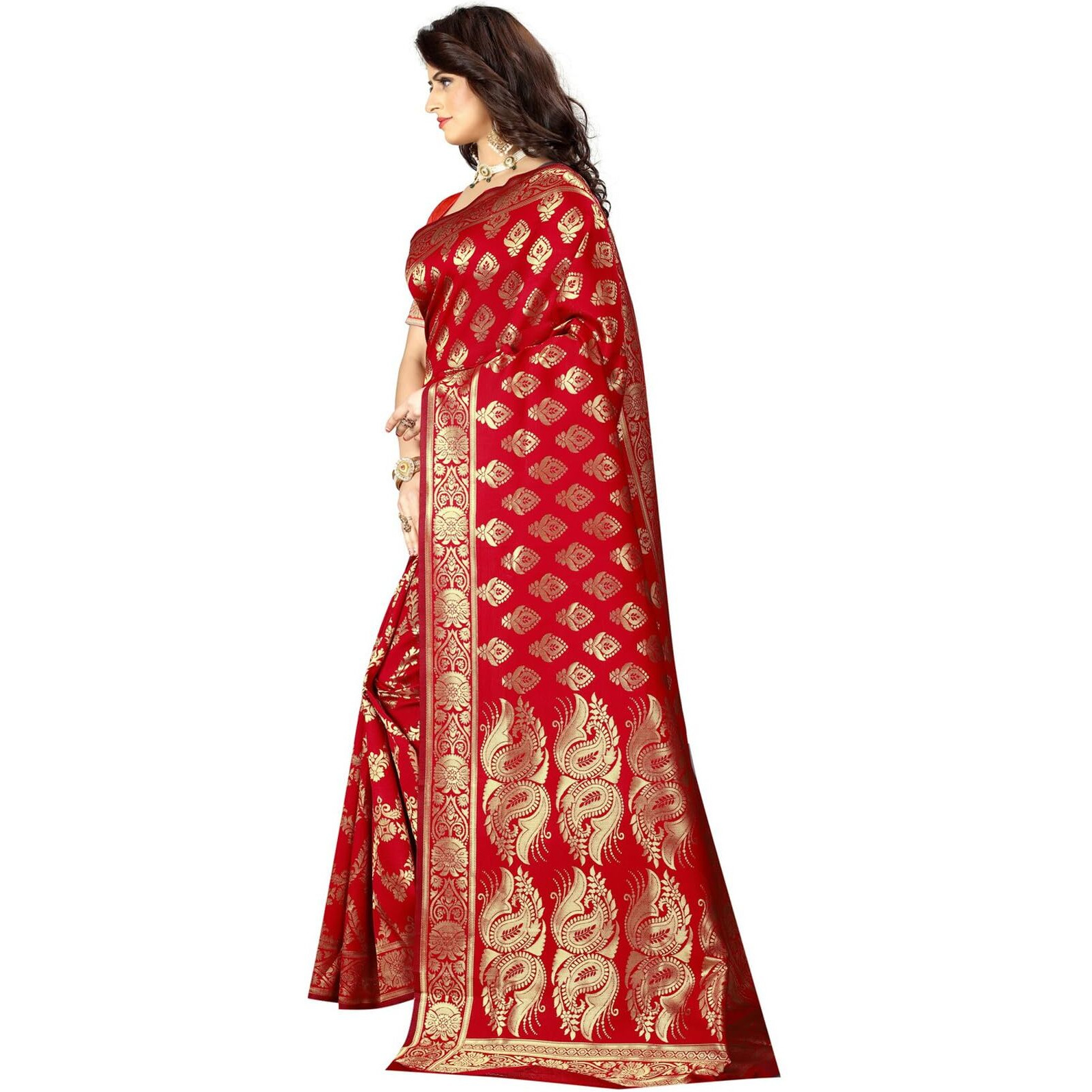 Sugathari Womens Banarasi Saree Pure Kanjivaram Silk Saree Soft new ladies 2023 Design Wear Pattu Sarees Latest Cotton Party Sari collections With Blouse Piece for Wedding sadi (PARI 75 RED)