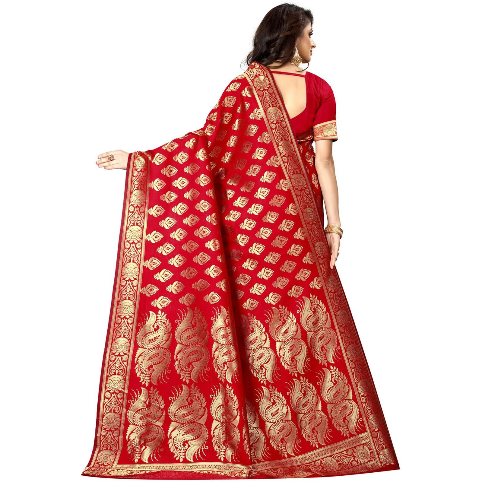 Sugathari Womens Banarasi Saree Pure Kanjivaram Silk Saree Soft new ladies 2023 Design Wear Pattu Sarees Latest Cotton Party Sari collections With Blouse Piece for Wedding sadi (PARI 75 RED)