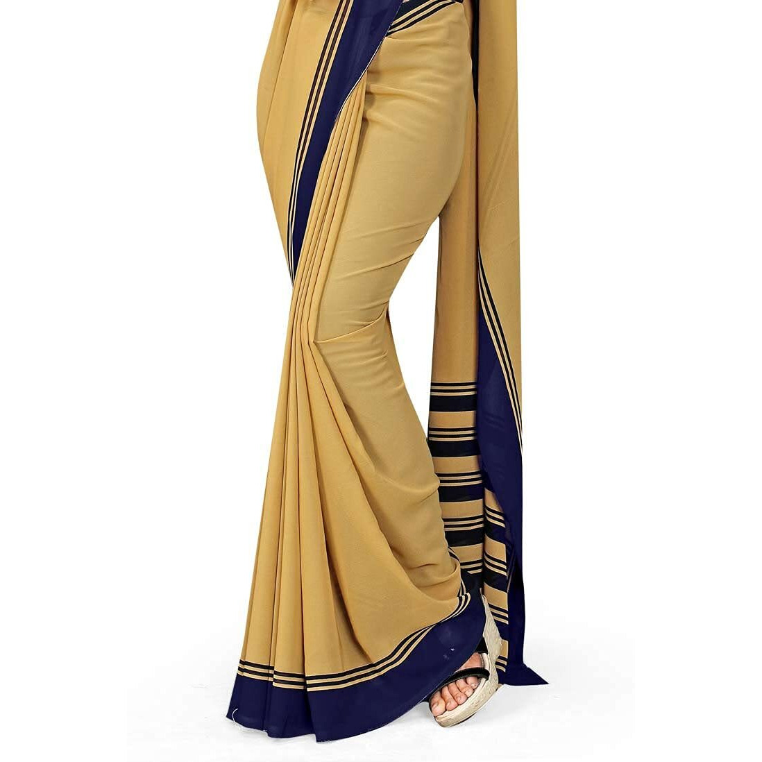 Uniform Sarees Corp Khaki Navy Blue Premium Georgette Plain Border Policel Uniform Sarees for Police Women (1628-C)