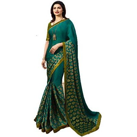 RAJESHWAR FASHION WITH RF Womens Silk Printed Saree With Lace Border & Blouse Piece(Mehendi)