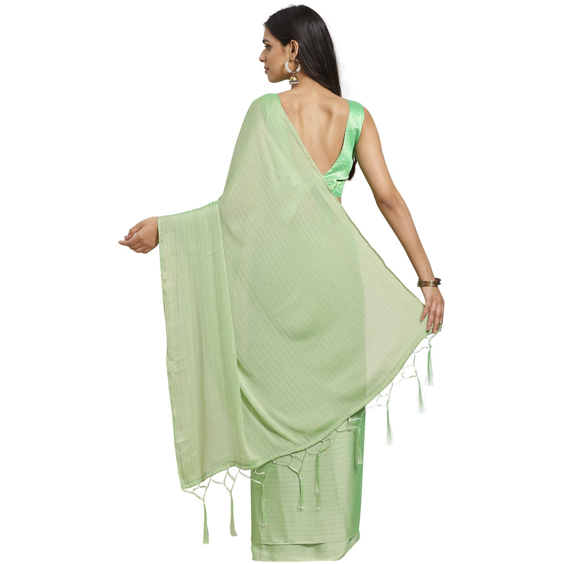 AKHILAM Womens Chanderi Pure Georgette Saree with Blouse Piece (Poly Georgette Saree For Women ARTA4218_Light Green)