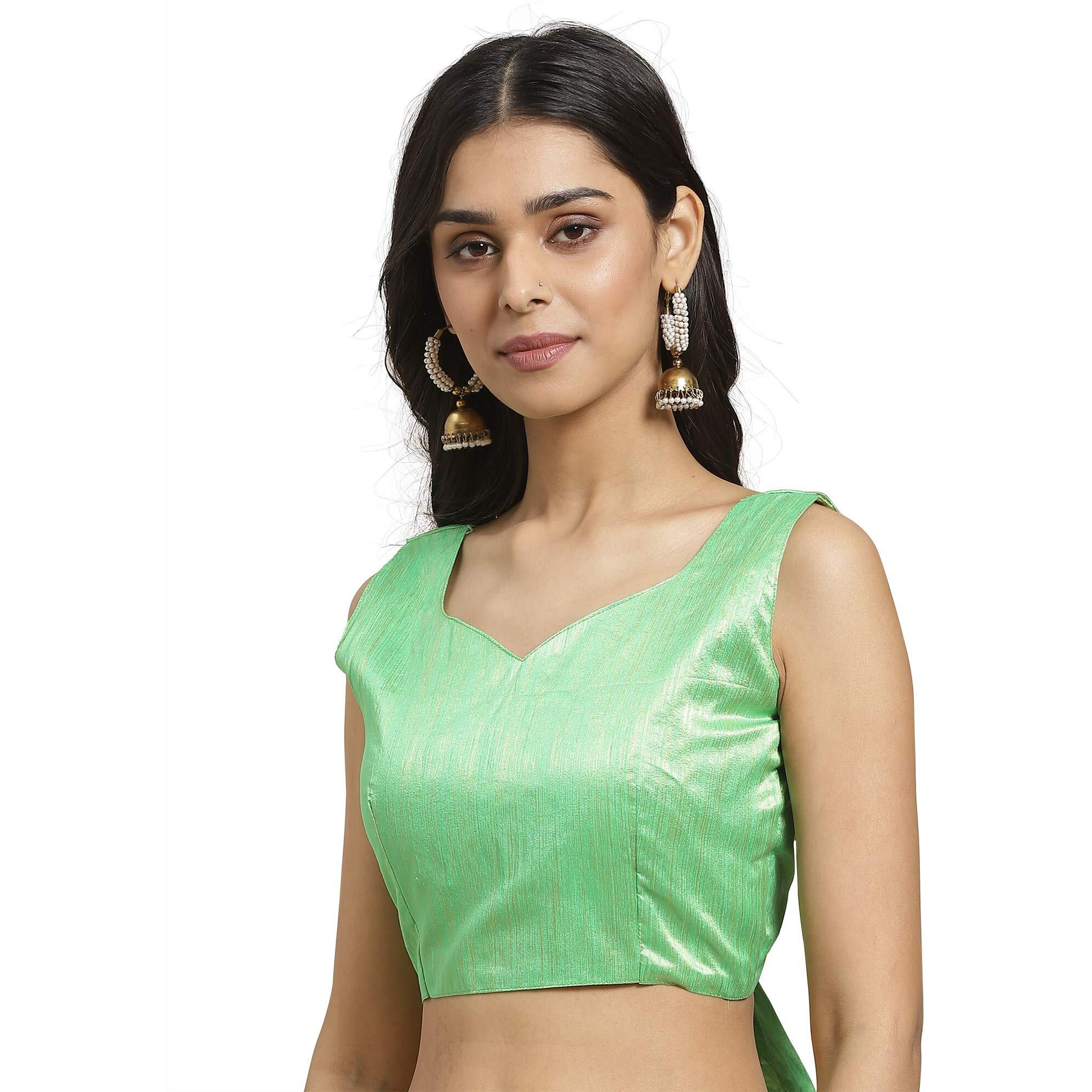 AKHILAM Womens Chanderi Pure Georgette Saree with Blouse Piece (Poly Georgette Saree For Women ARTA4218_Light Green)