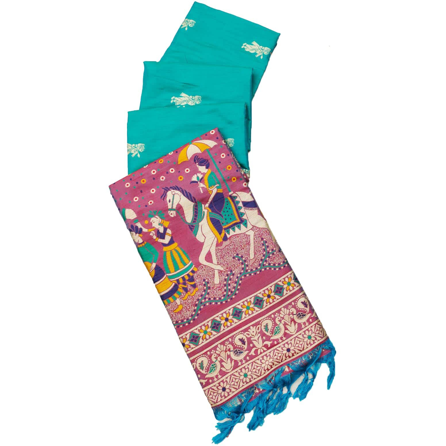 NK Textiles Womens Raw Silk Saree (C54ISH1003_Turquoise)
