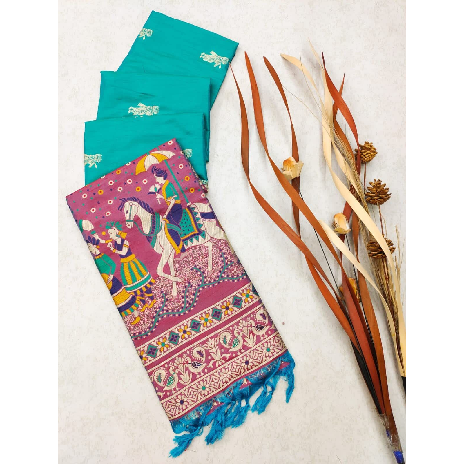 NK Textiles Womens Raw Silk Saree (C54ISH1003_Turquoise)