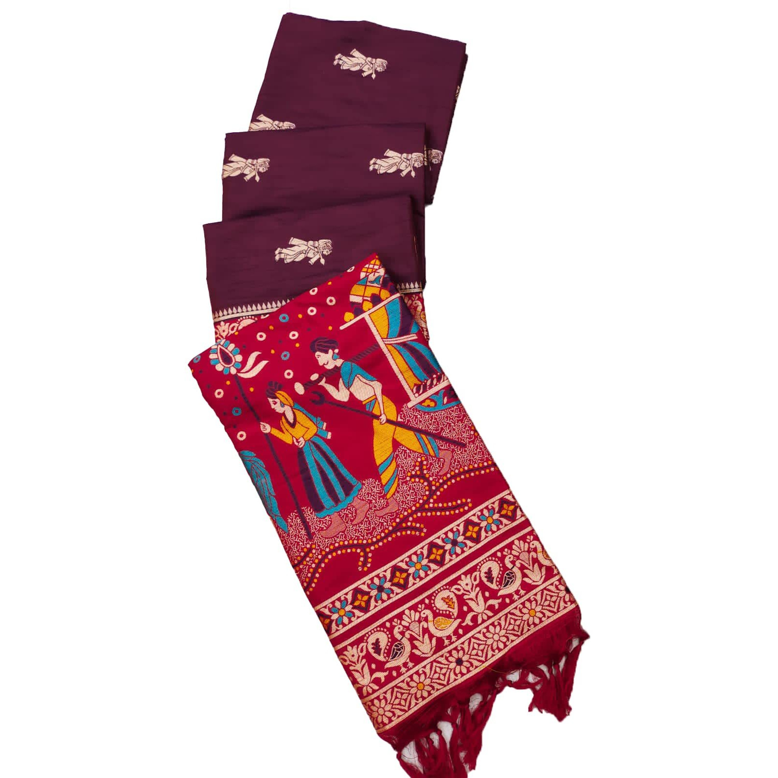 NK Textiles Womens Raw Silk Saree (C54ISH1001_Wine)