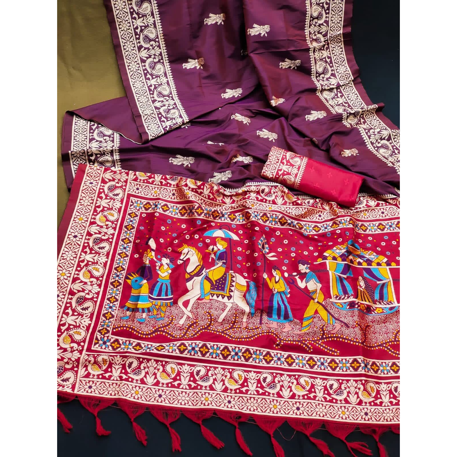 NK Textiles Womens Raw Silk Saree (C54ISH1001_Wine)