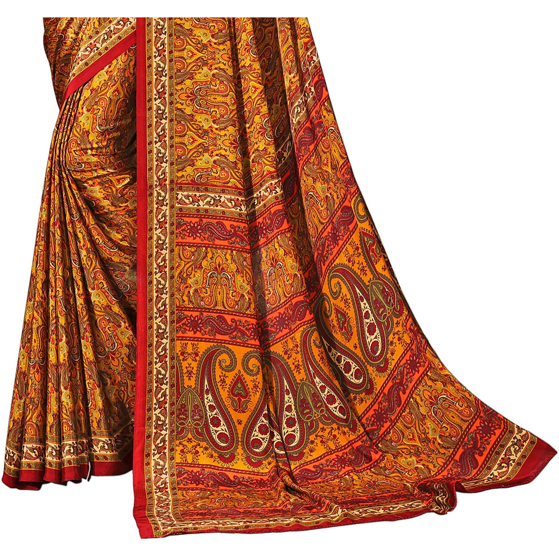 Jaanvi fashion Womens Crepe Silk Printed Saree With Blouse(ethnic-angle-8501-b,Mustard)