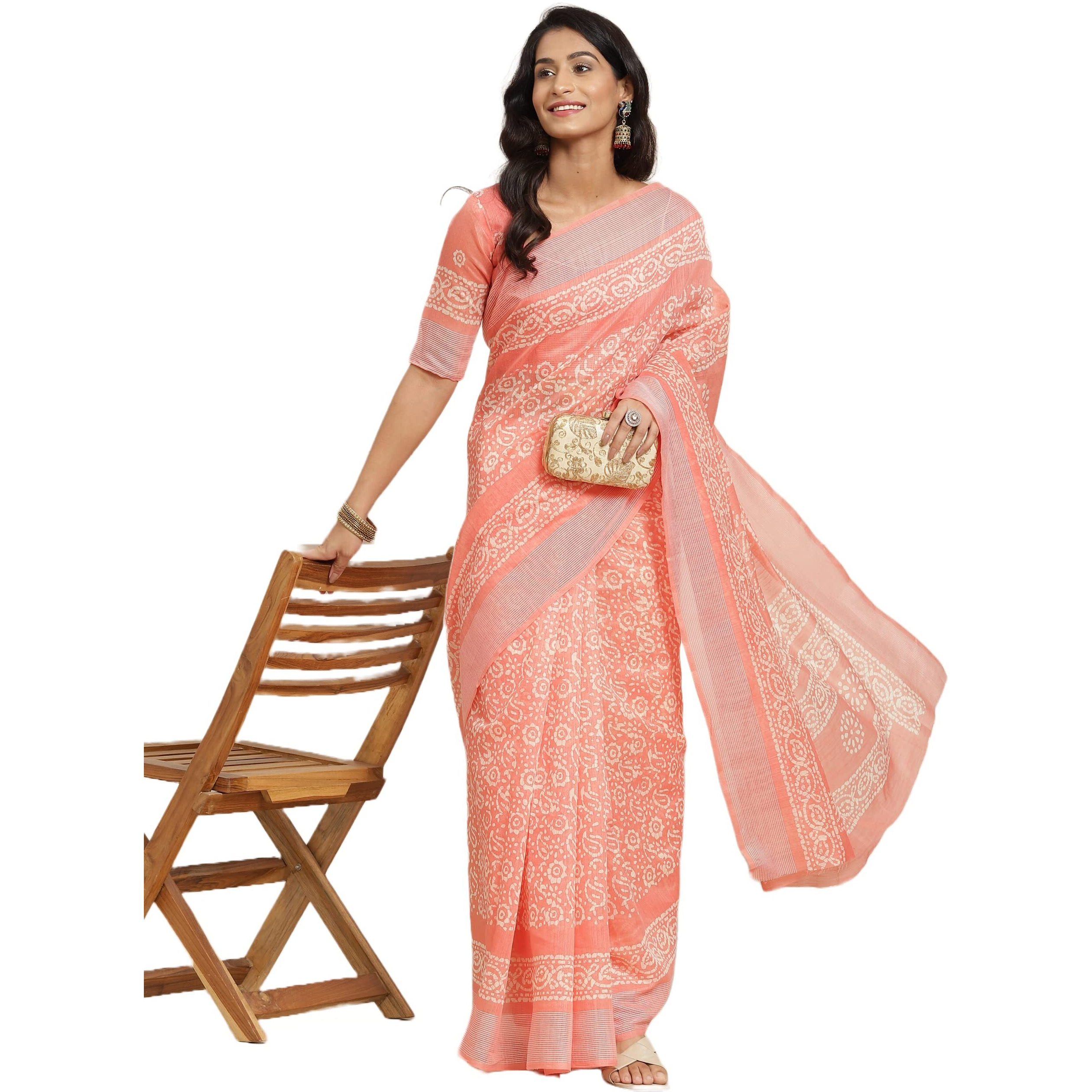 Arriva Fab Womens Linen Saree With Blouse (Riva1835__Peach)