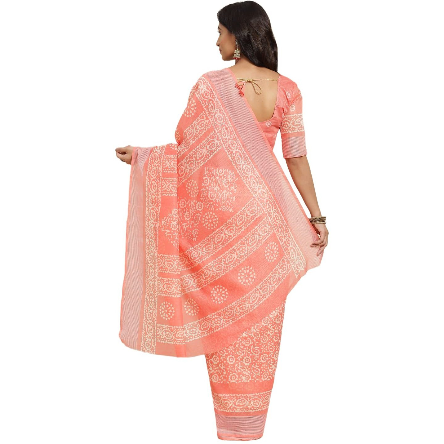 Arriva Fab Womens Linen Saree With Blouse (Riva1835__Peach)