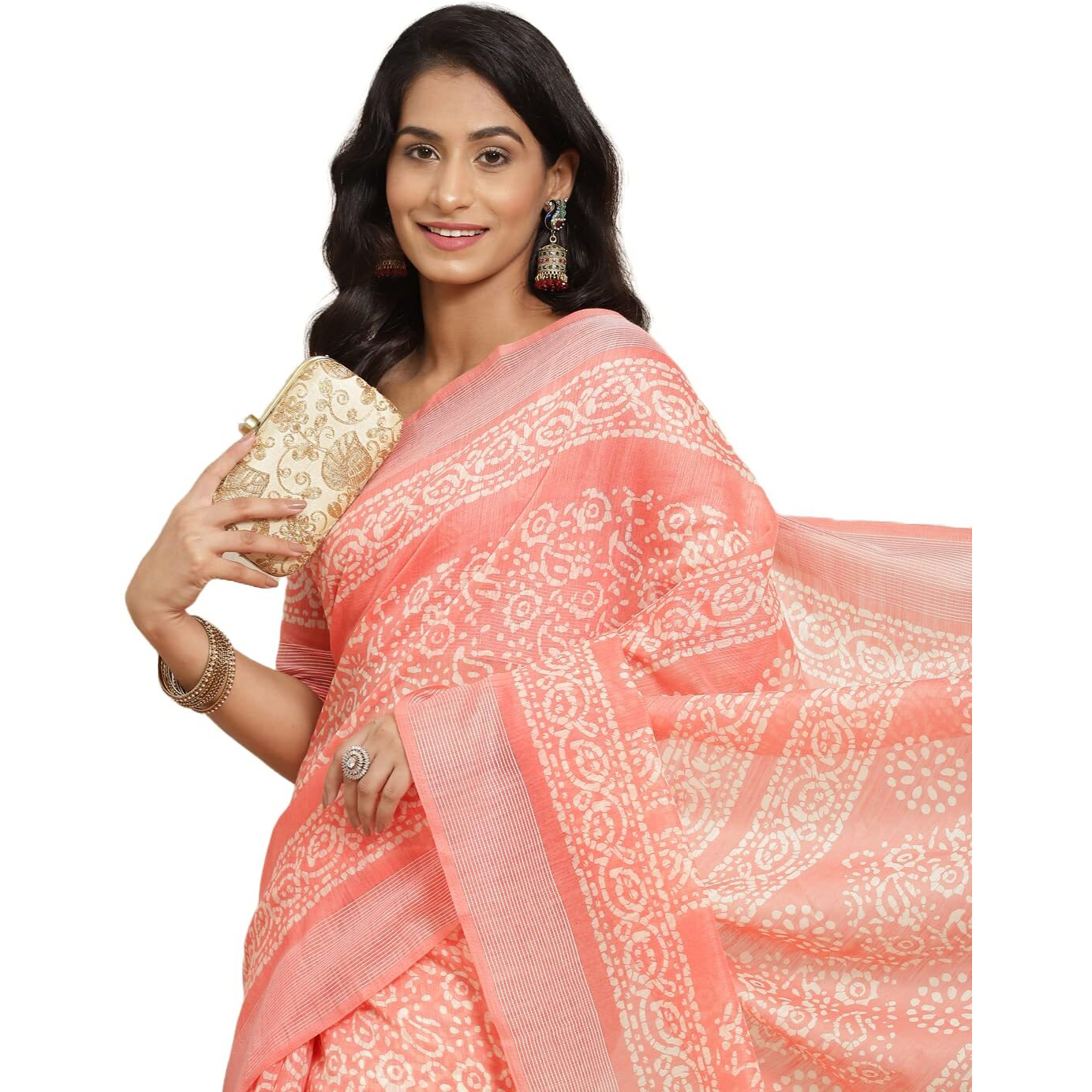 Arriva Fab Womens Linen Saree With Blouse (Riva1835__Peach)