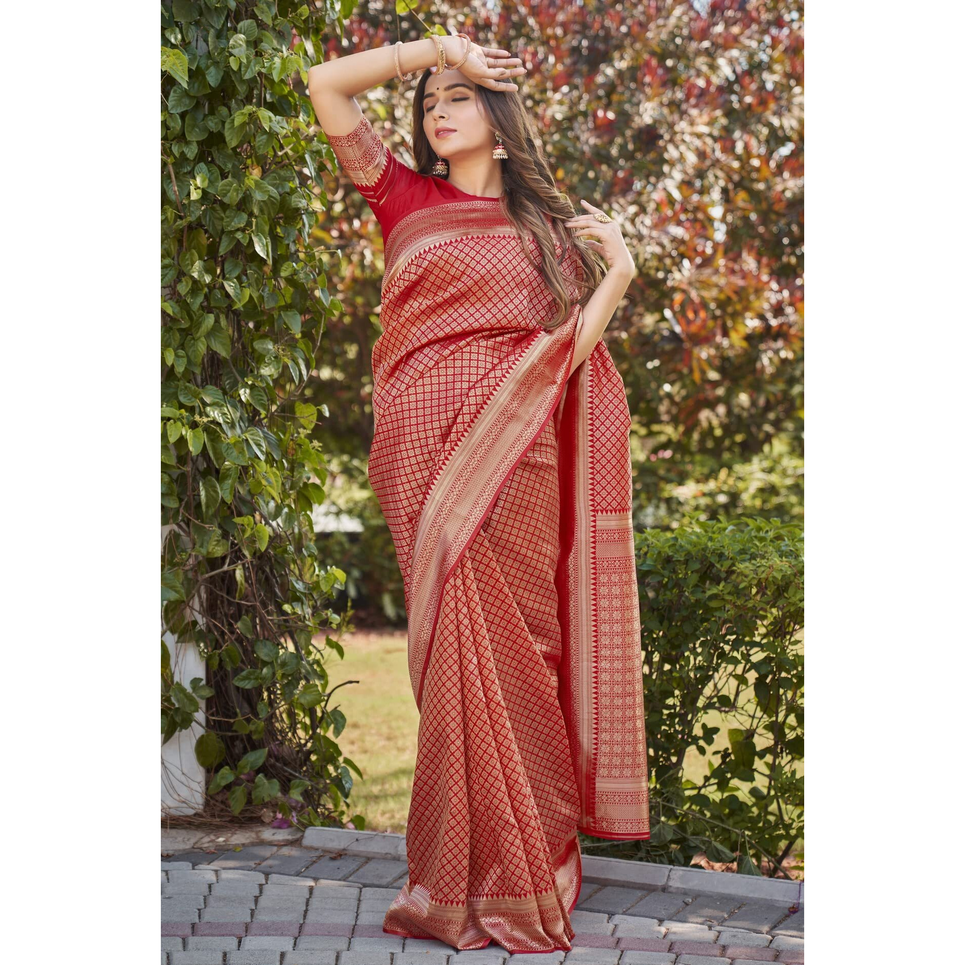 Glory Sarees Womens Banarasi Silk Saree With Blouse Piece (Banarasi_Saree134_Red)