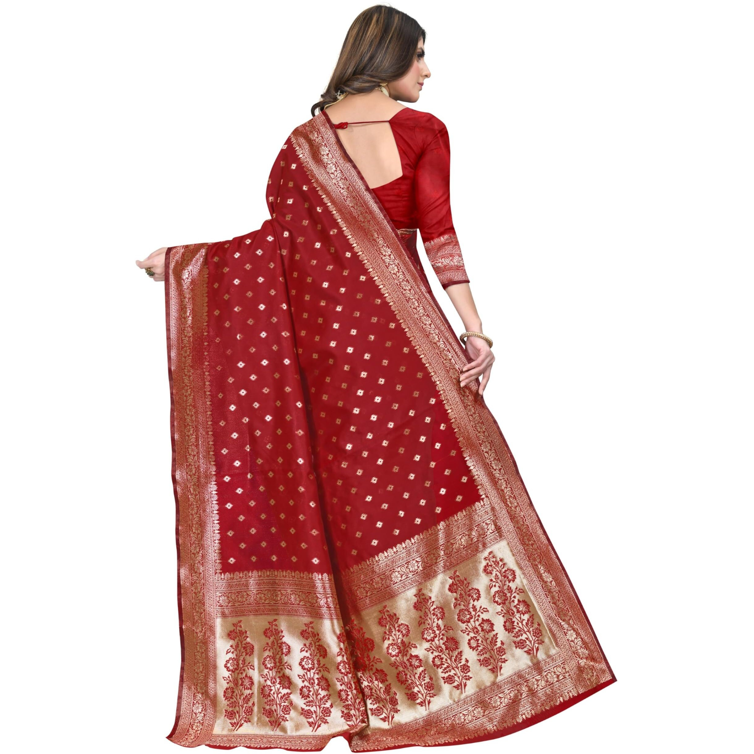 C J Enterprise Womens Pure Kanjivaram Silk Saree Soft Banarasi Design Wear Kanchipuram Pattu Sarees Latest Party Cotton Sari collections With Blouse Piece for Wedding sadi 2024 2023 (Pari159 Red)