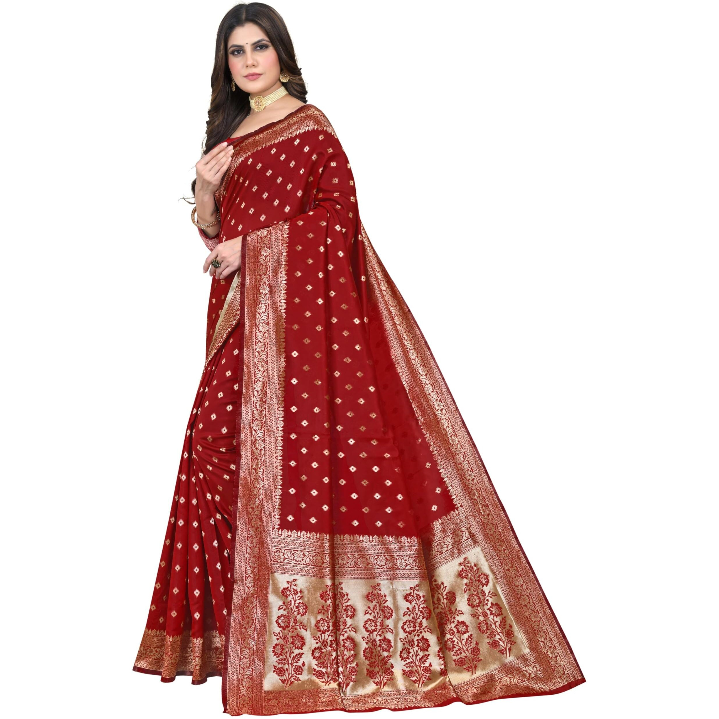 C J Enterprise Womens Pure Kanjivaram Silk Saree Soft Banarasi Design Wear Kanchipuram Pattu Sarees Latest Party Cotton Sari collections With Blouse Piece for Wedding sadi 2024 2023 (Pari159 Red)