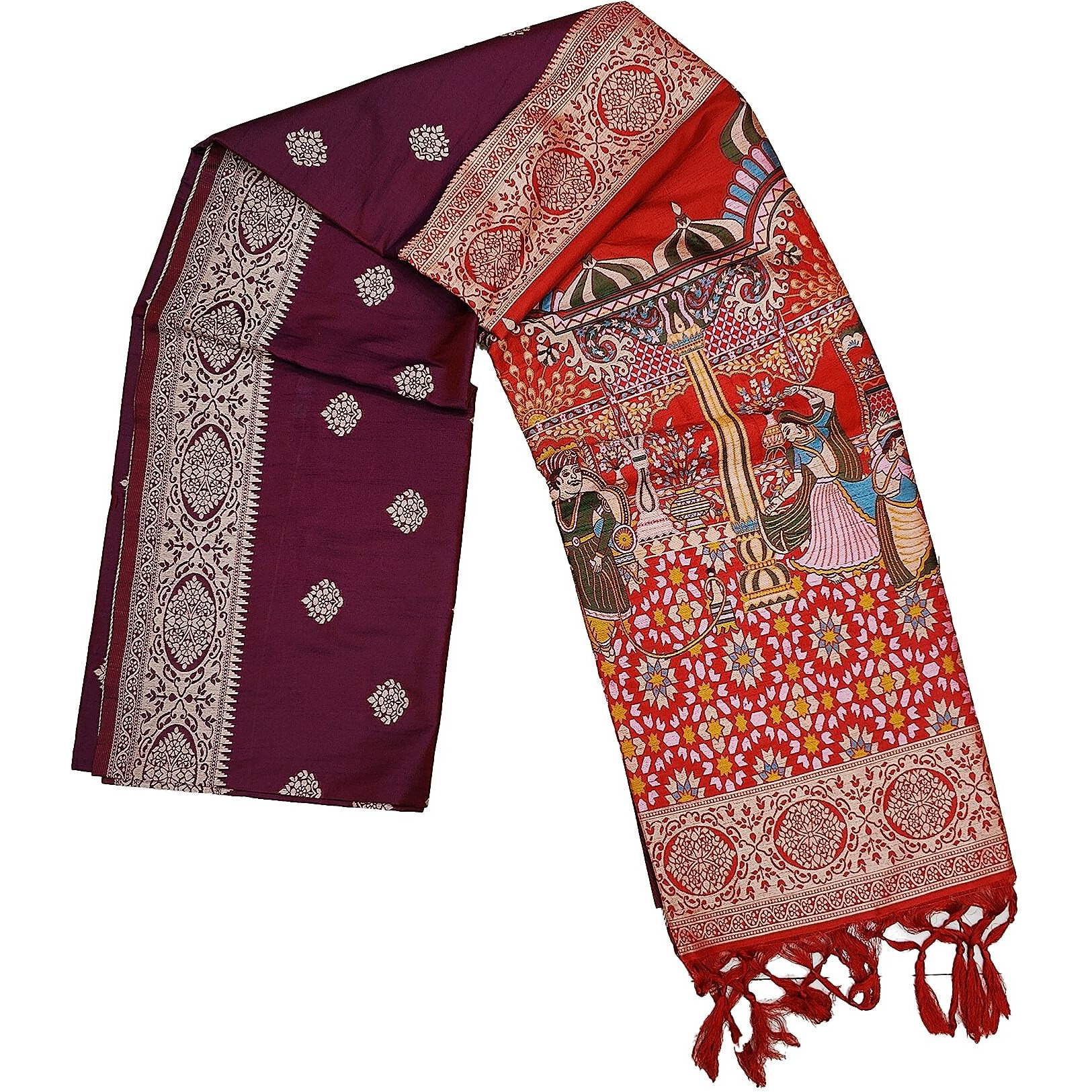 NK Textiles Womens Bride Groom Butta Design Woven with Heavy Pallu Handloom Raw Silk Saree with Tassels (25 COLORS & DESIGNS)