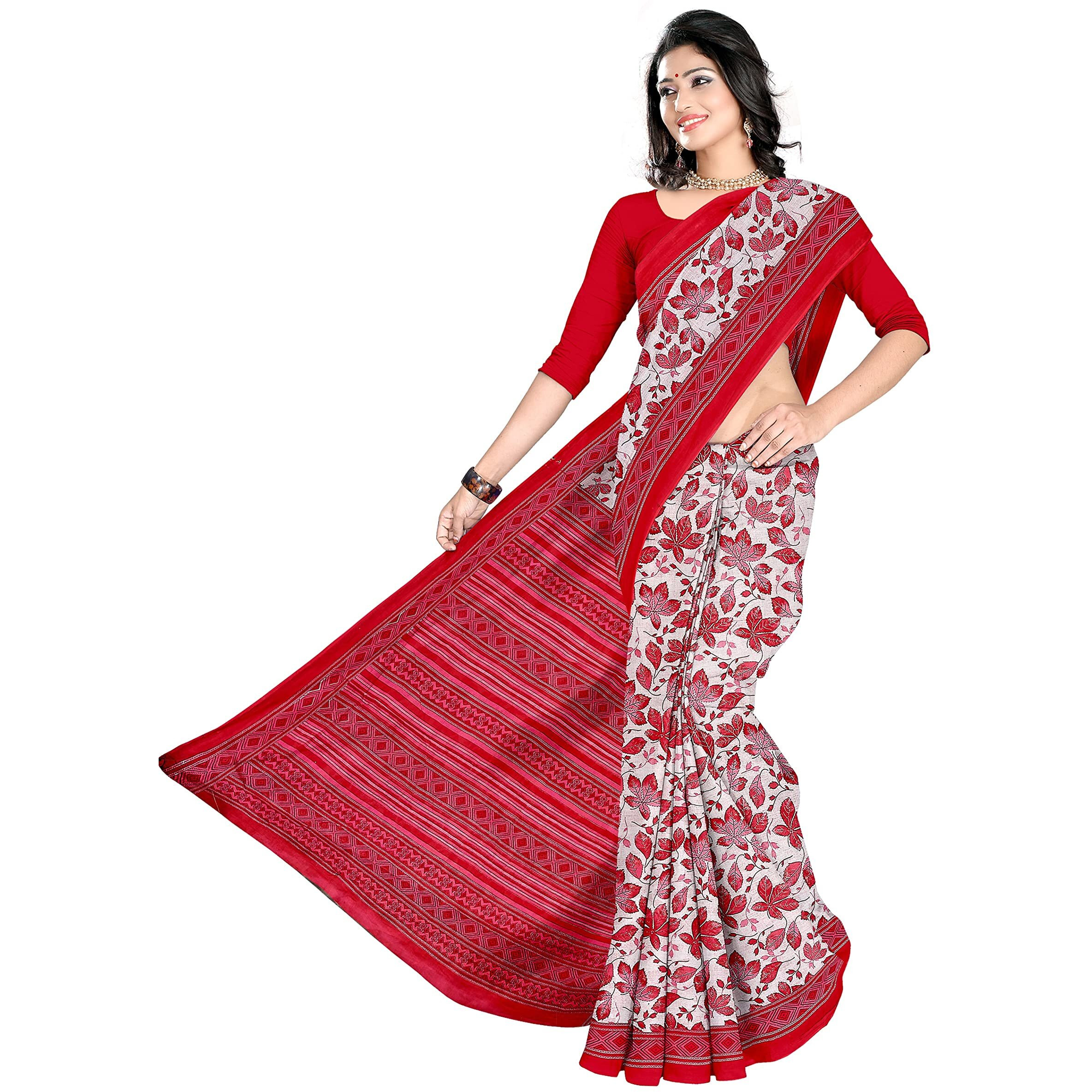 TAMAIRA FASHION Womens Plain Weave Pure Cotton Saree Without Blouse Piece(AB28_Pink)