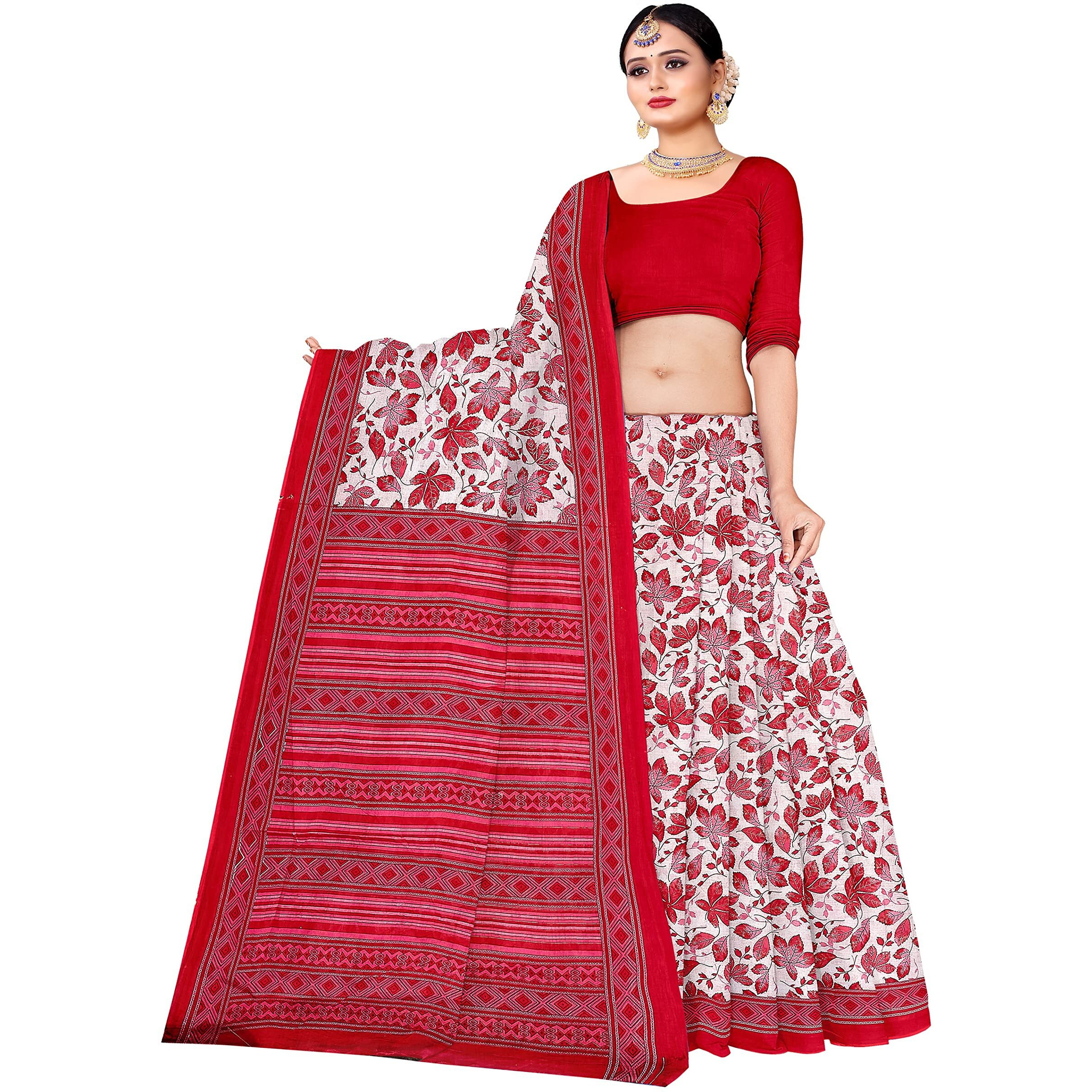 TAMAIRA FASHION Womens Plain Weave Pure Cotton Saree Without Blouse Piece(AB28_Pink)