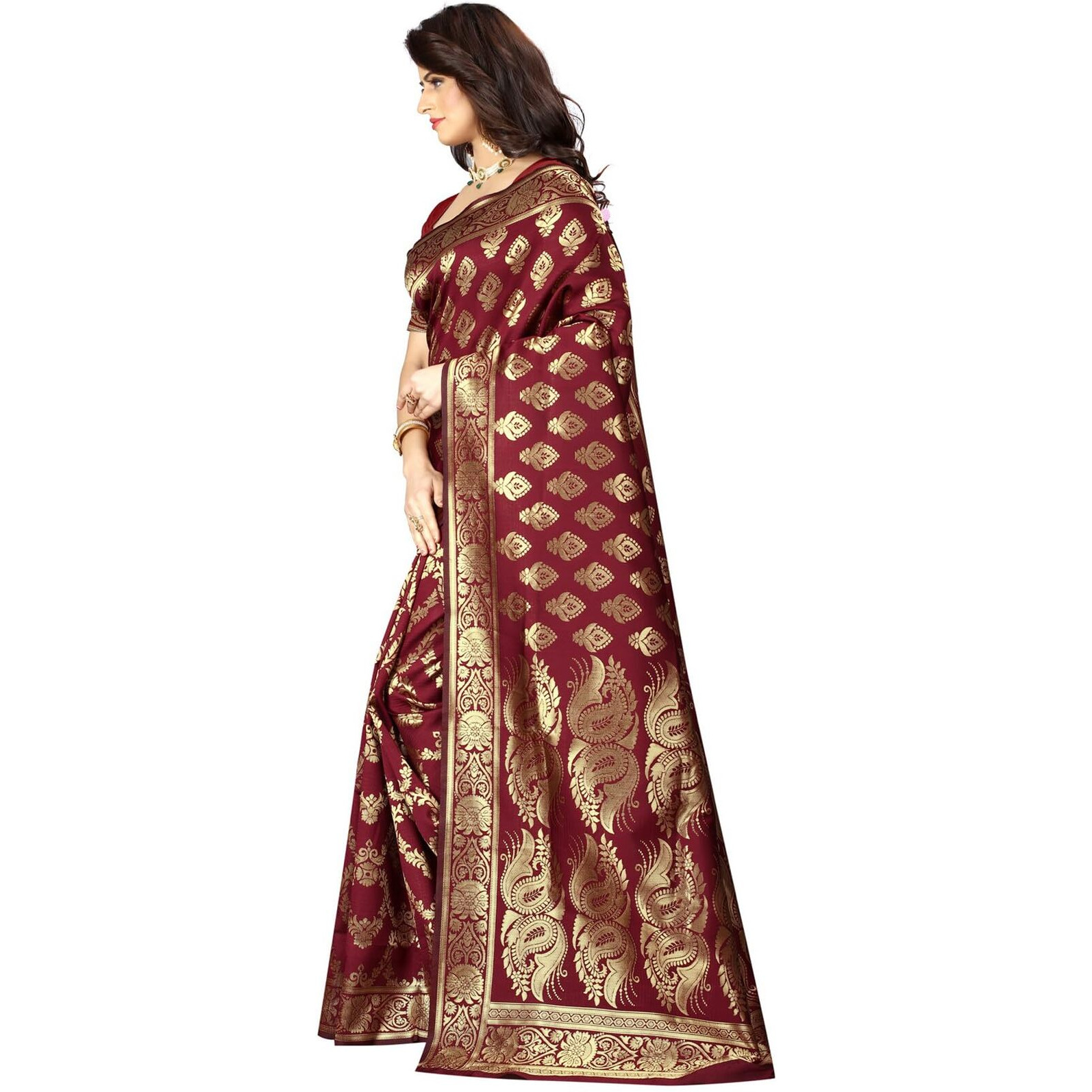 Sugathari Womens Banarasi Saree Pure Kanjivaram Silk Saree Soft new ladies 2023 Design Wear Pattu Sarees Latest Cotton Party Sari collections With Blouse Piece for Wedding sadi (PARI 75 MAROON)