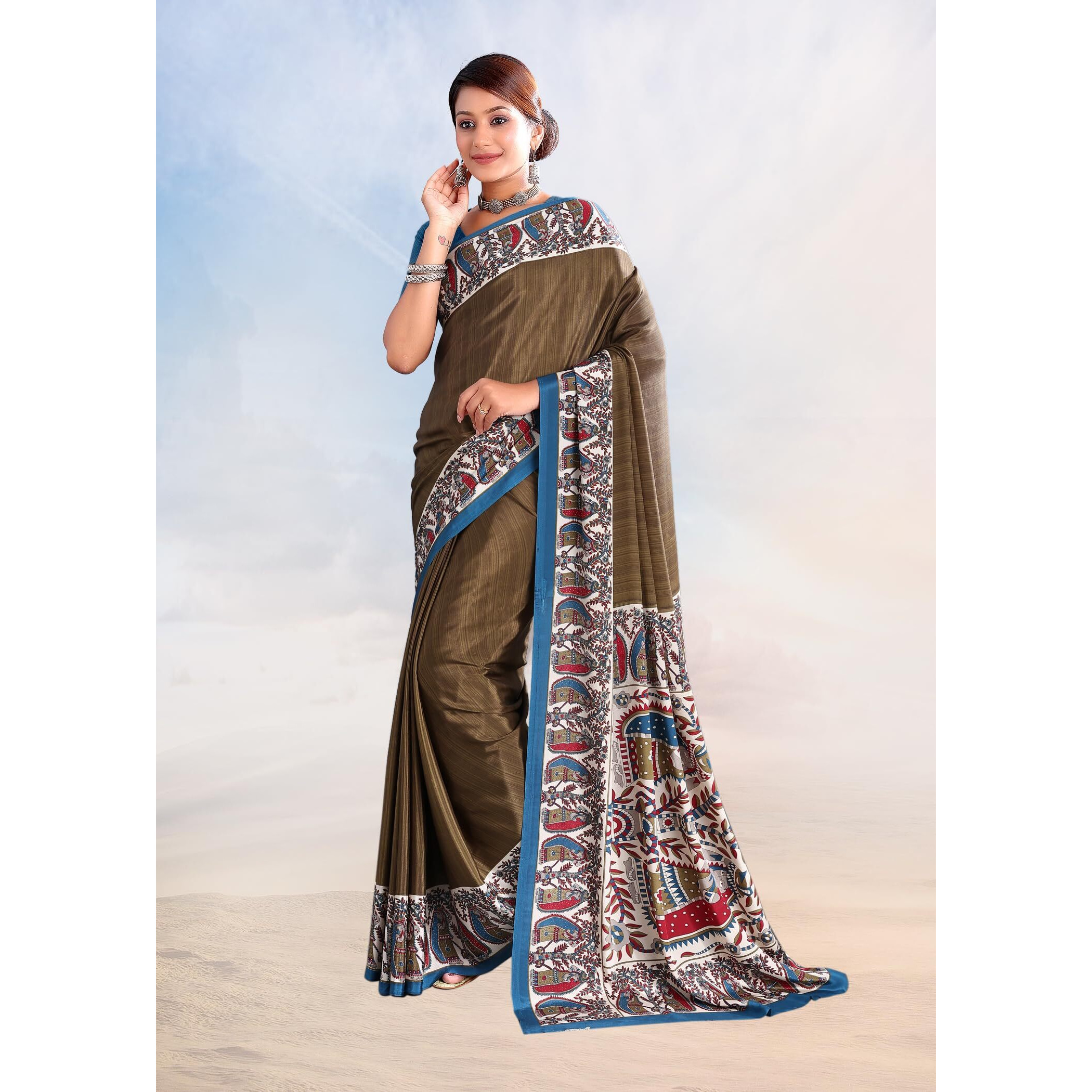 Jaanvi fashion Womens Ethnic Printed Crepe Silk Saree with Blouse Piece