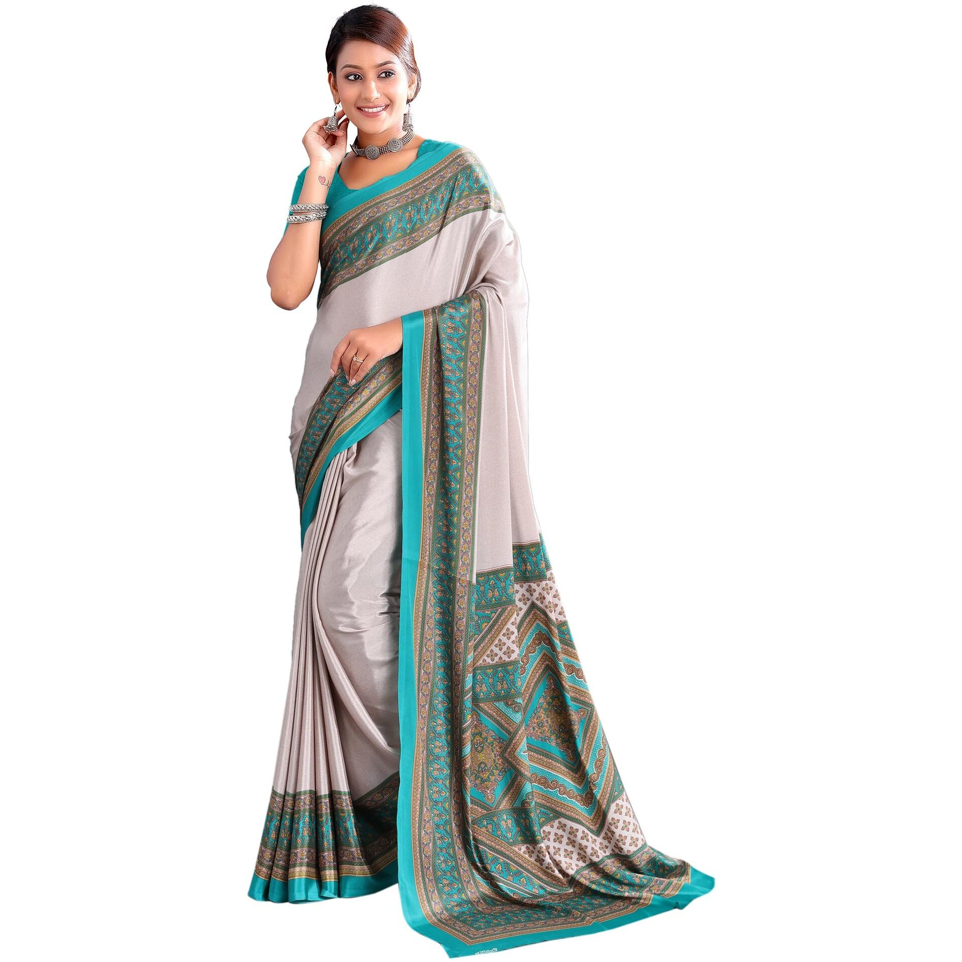 Jaanvi fashion Womens Ethnic Printed Crepe Silk Saree with Blouse Piece