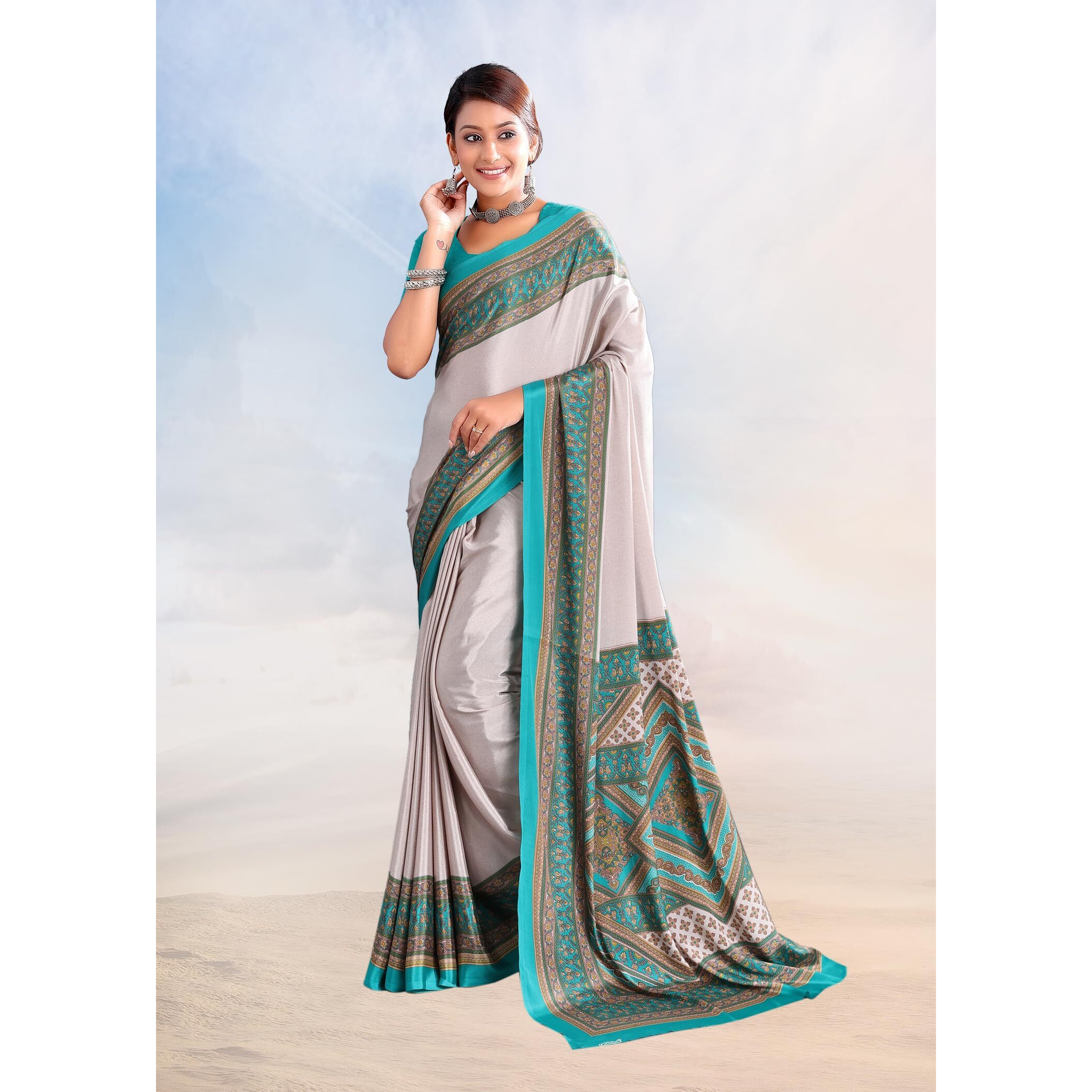 Jaanvi fashion Womens Ethnic Printed Crepe Silk Saree with Blouse Piece