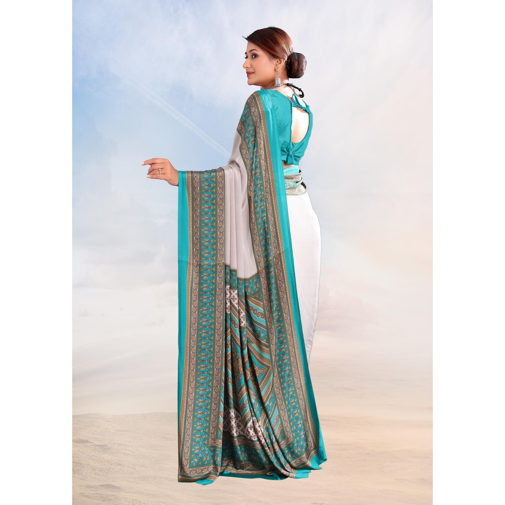 Jaanvi fashion Womens Ethnic Printed Crepe Silk Saree with Blouse Piece