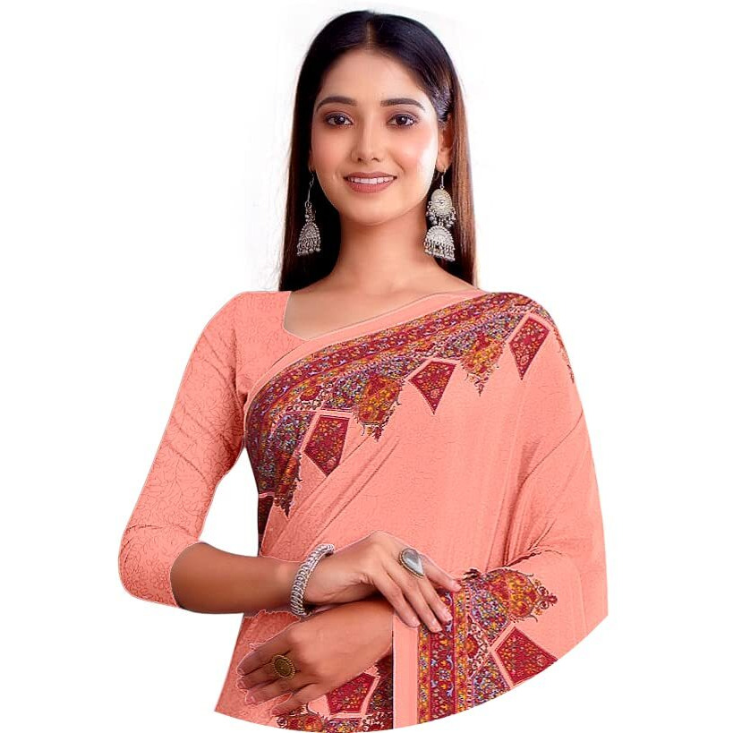 Jaanvi fashion Womens Crepe Saree With Unstitched Blouse Piece(pearl-silk-9012-a)
