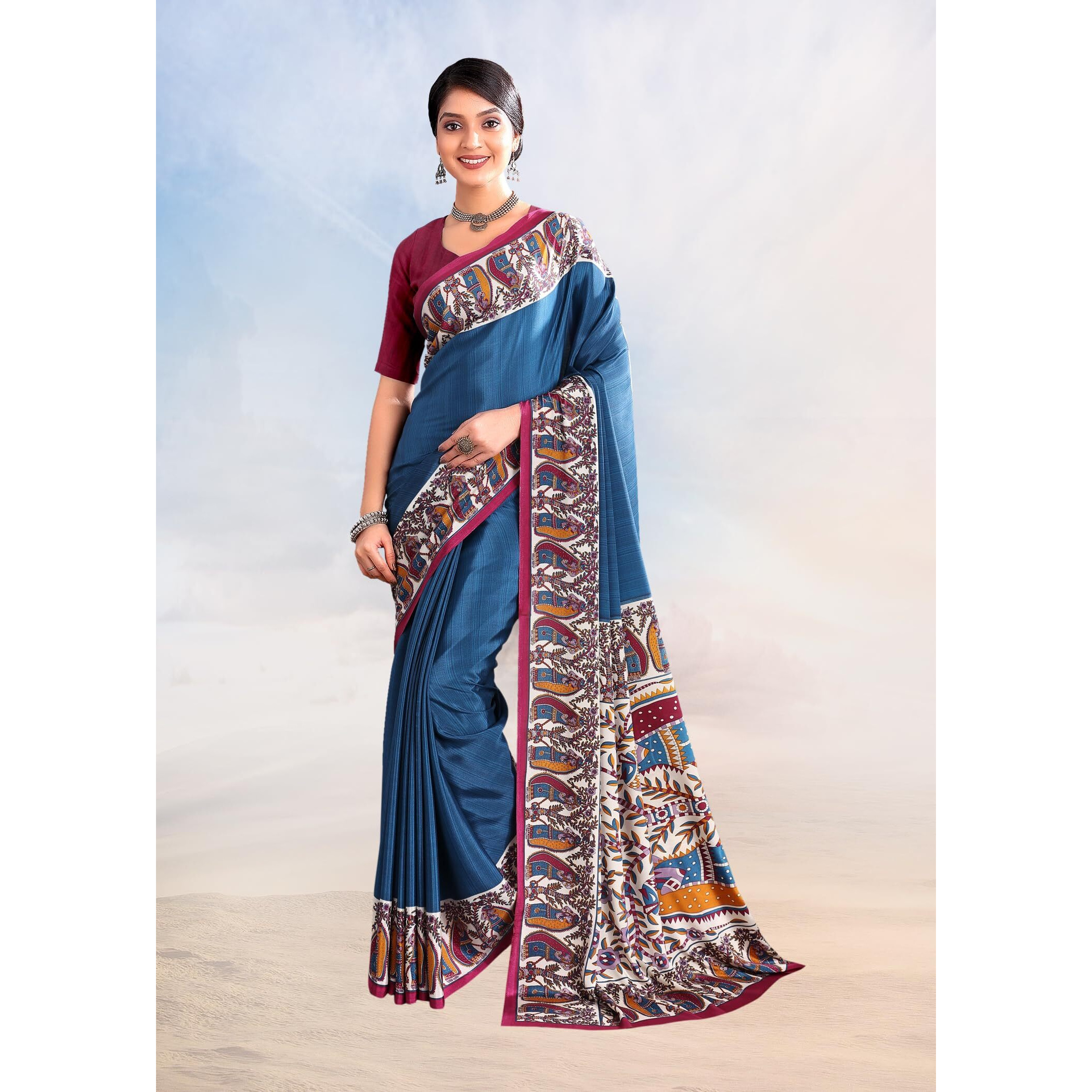 Jaanvi fashion Womens Ethnic Printed Crepe Silk Saree with Blouse Piece
