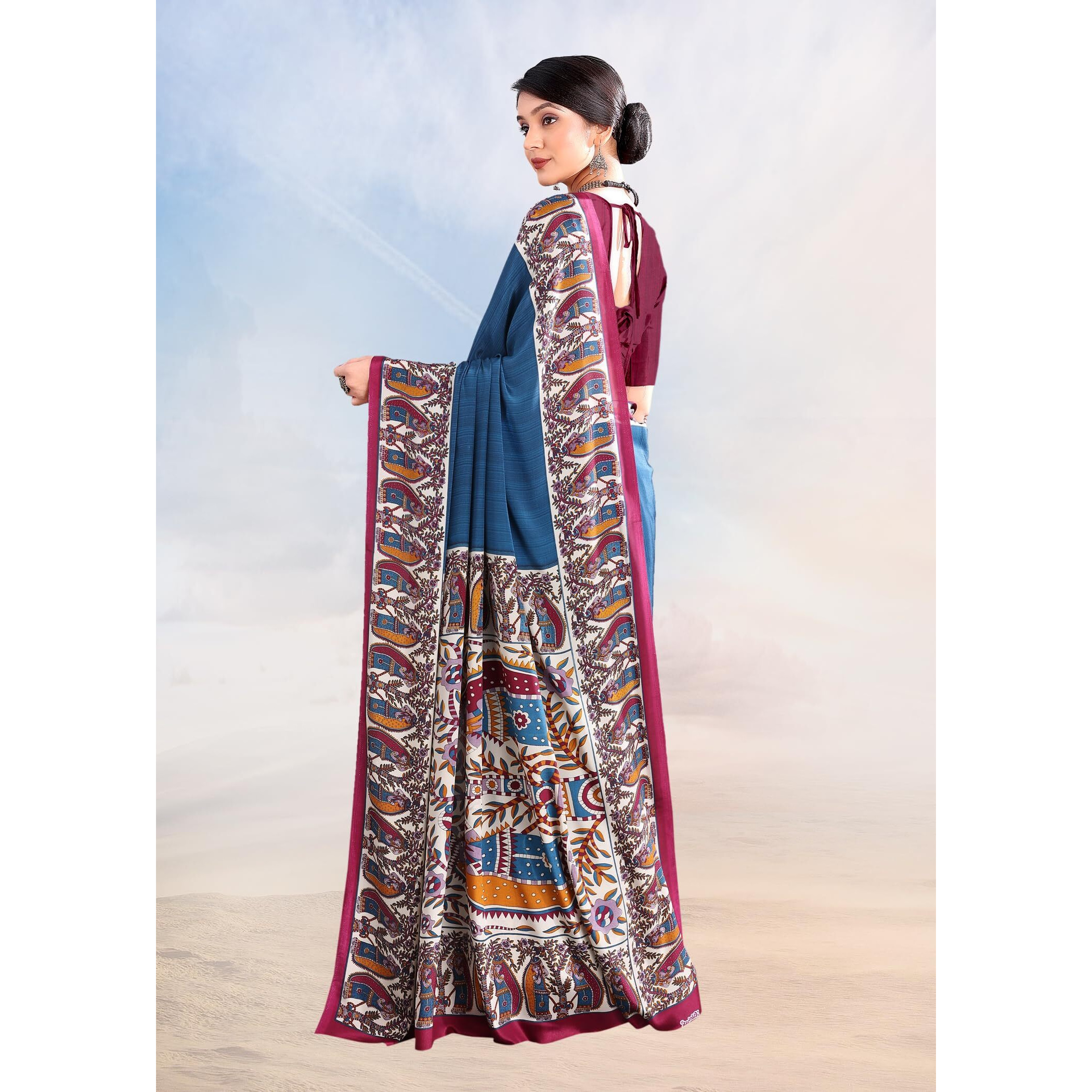 Jaanvi fashion Womens Ethnic Printed Crepe Silk Saree with Blouse Piece