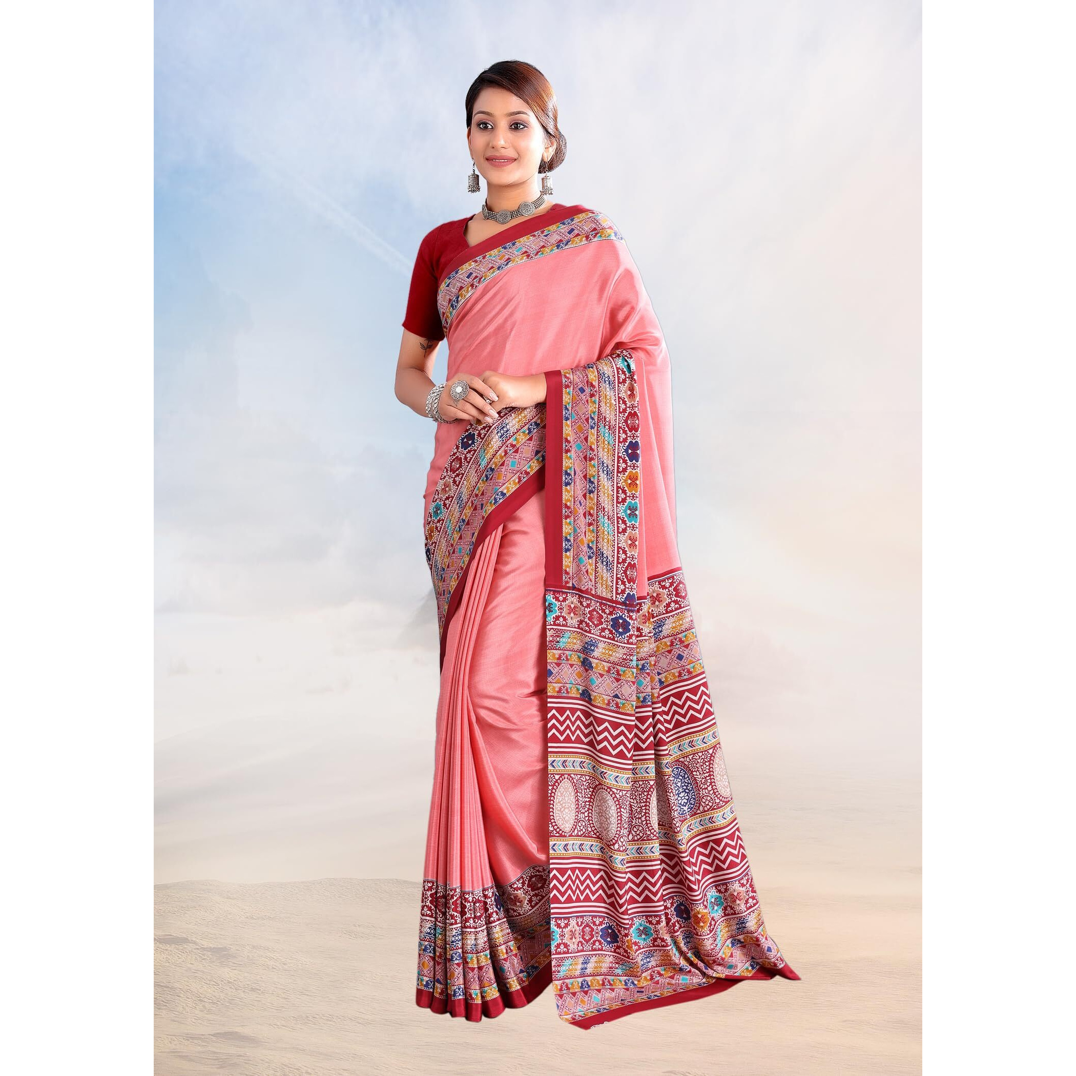 Jaanvi fashion Womens Ethnic Printed Crepe Silk Saree with Blouse Piece