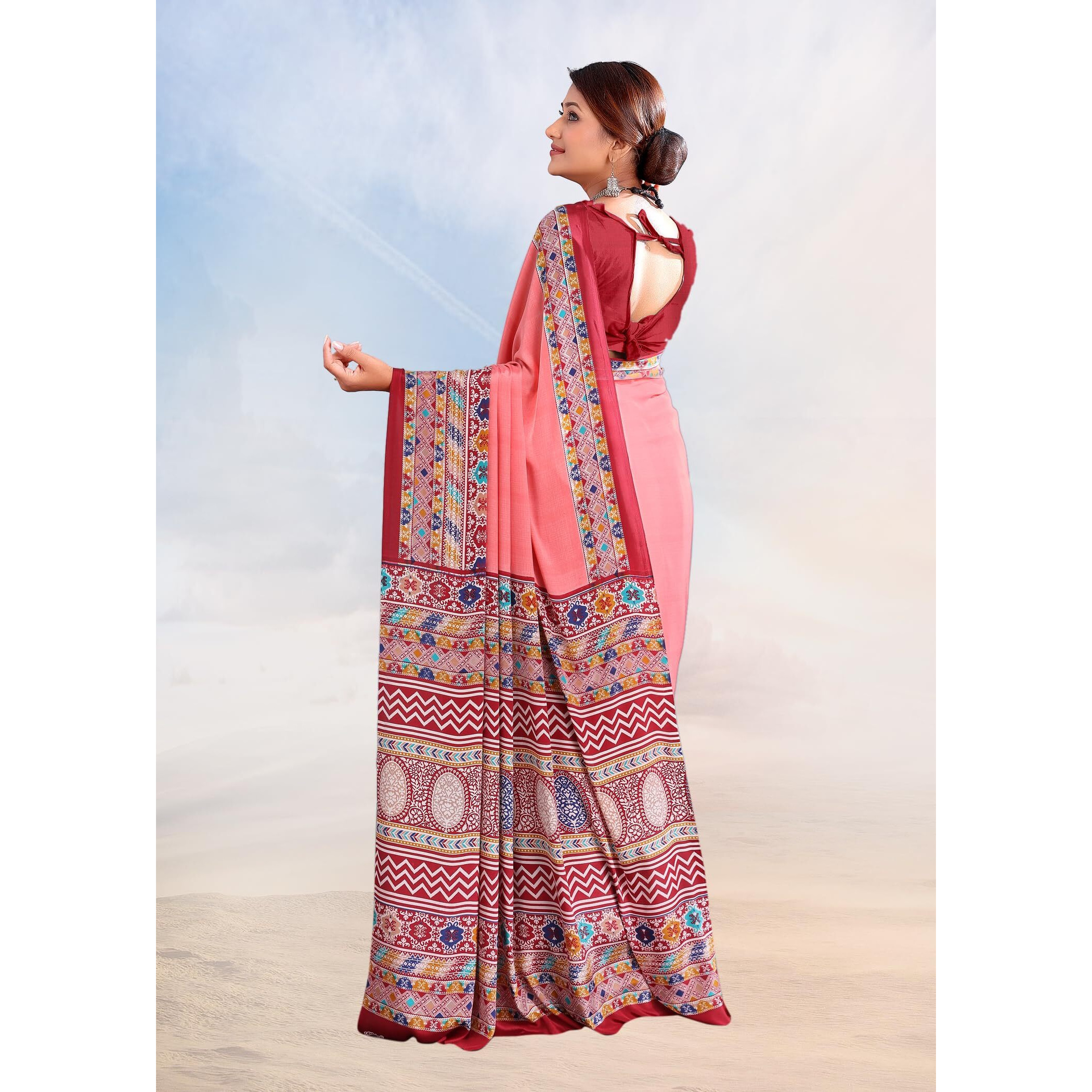 Jaanvi fashion Womens Ethnic Printed Crepe Silk Saree with Blouse Piece