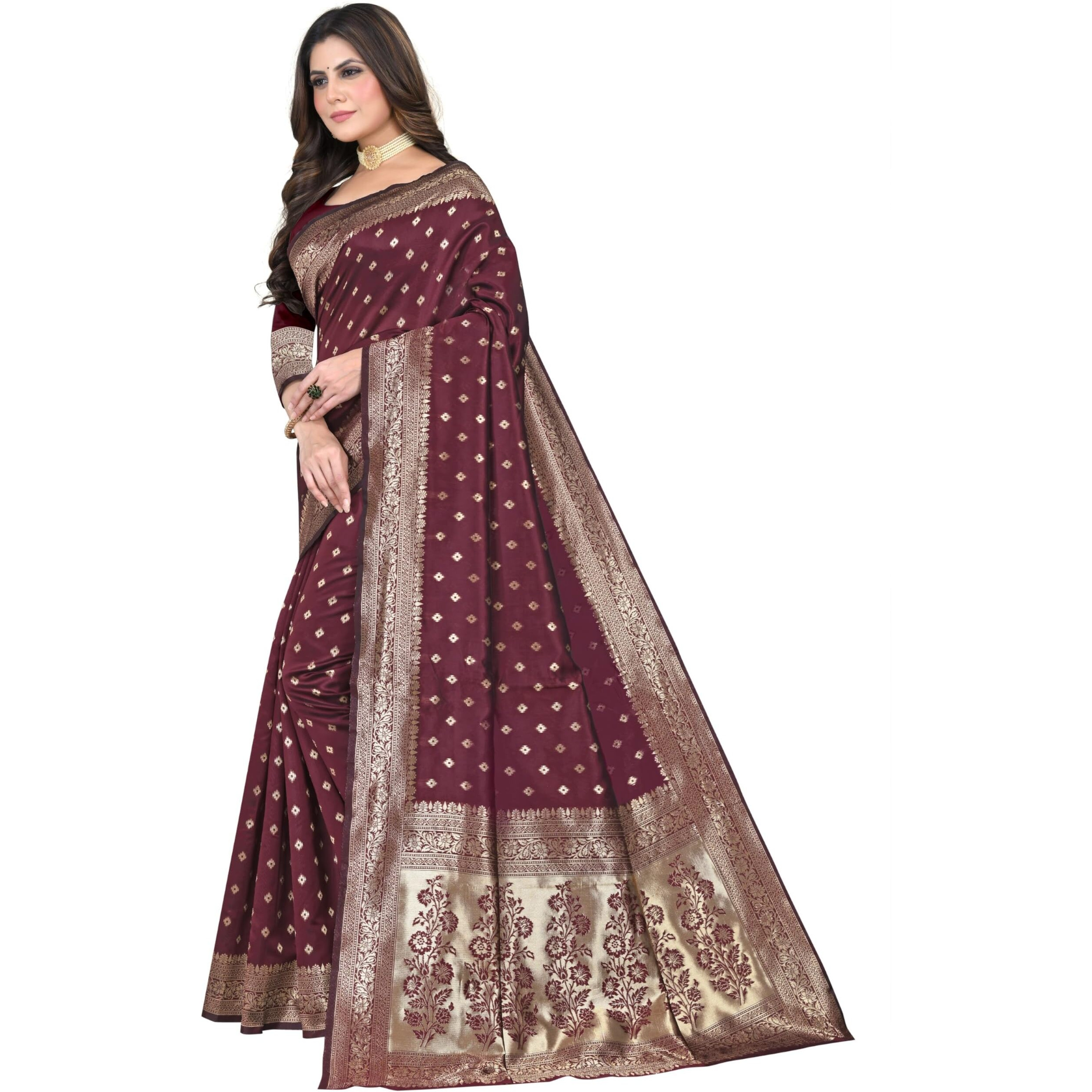 C J Enterprise Womens Pure Kanjivaram Silk Saree Soft Banarasi Design Wear Kanchipuram Pattu Sarees Latest Party Cotton Sari collections With Blouse Piece for Wedding sadi 2024 2023 (Pari159 Maroon)
