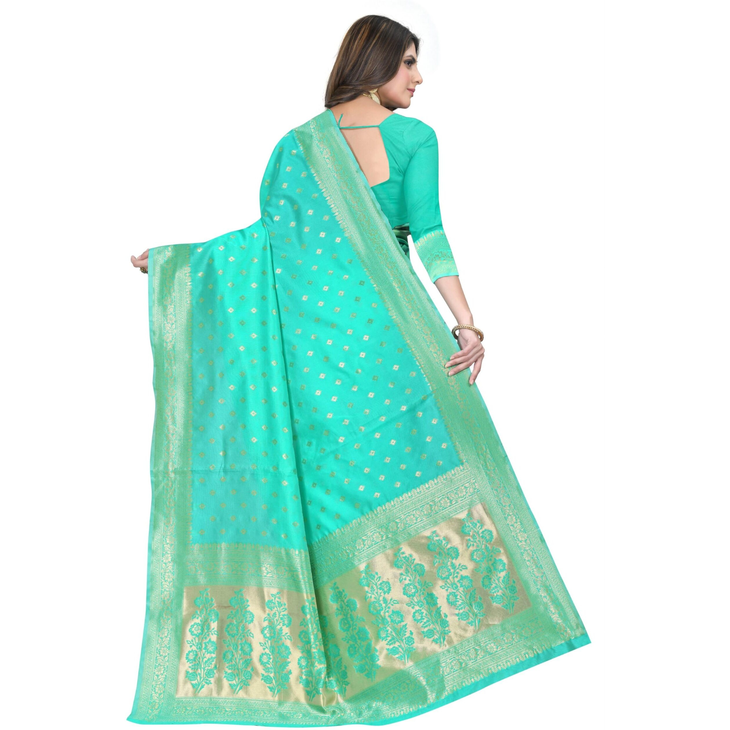 C J Enterprise Womens Pure Kanjivaram Silk Saree Soft Banarasi Design Wear Kanchipuram Pattu Sarees Latest Party Cotton Sari collections With Blouse Piece for Wedding sadi 2024 2023 (Pari159 Firozi)