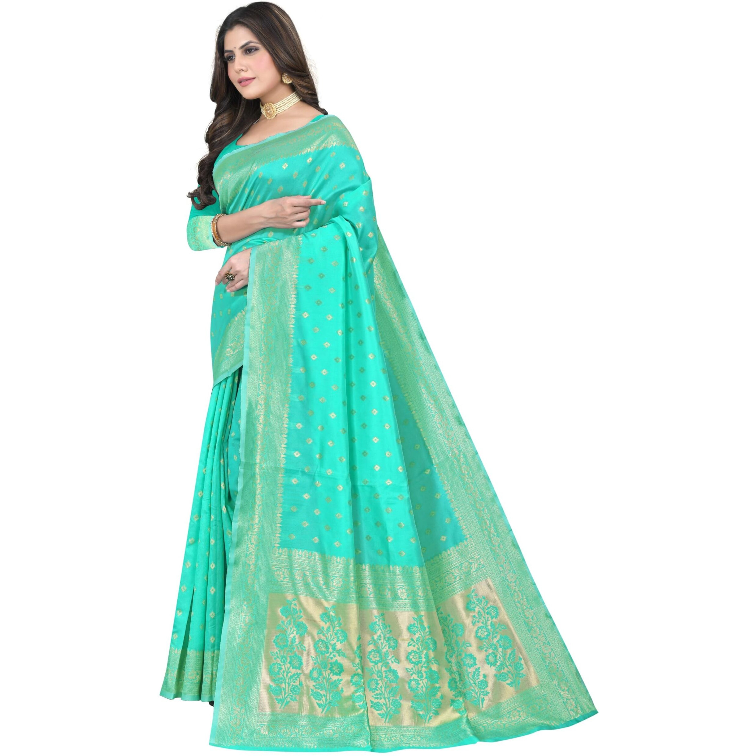 C J Enterprise Womens Pure Kanjivaram Silk Saree Soft Banarasi Design Wear Kanchipuram Pattu Sarees Latest Party Cotton Sari collections With Blouse Piece for Wedding sadi 2024 2023 (Pari159 Firozi)