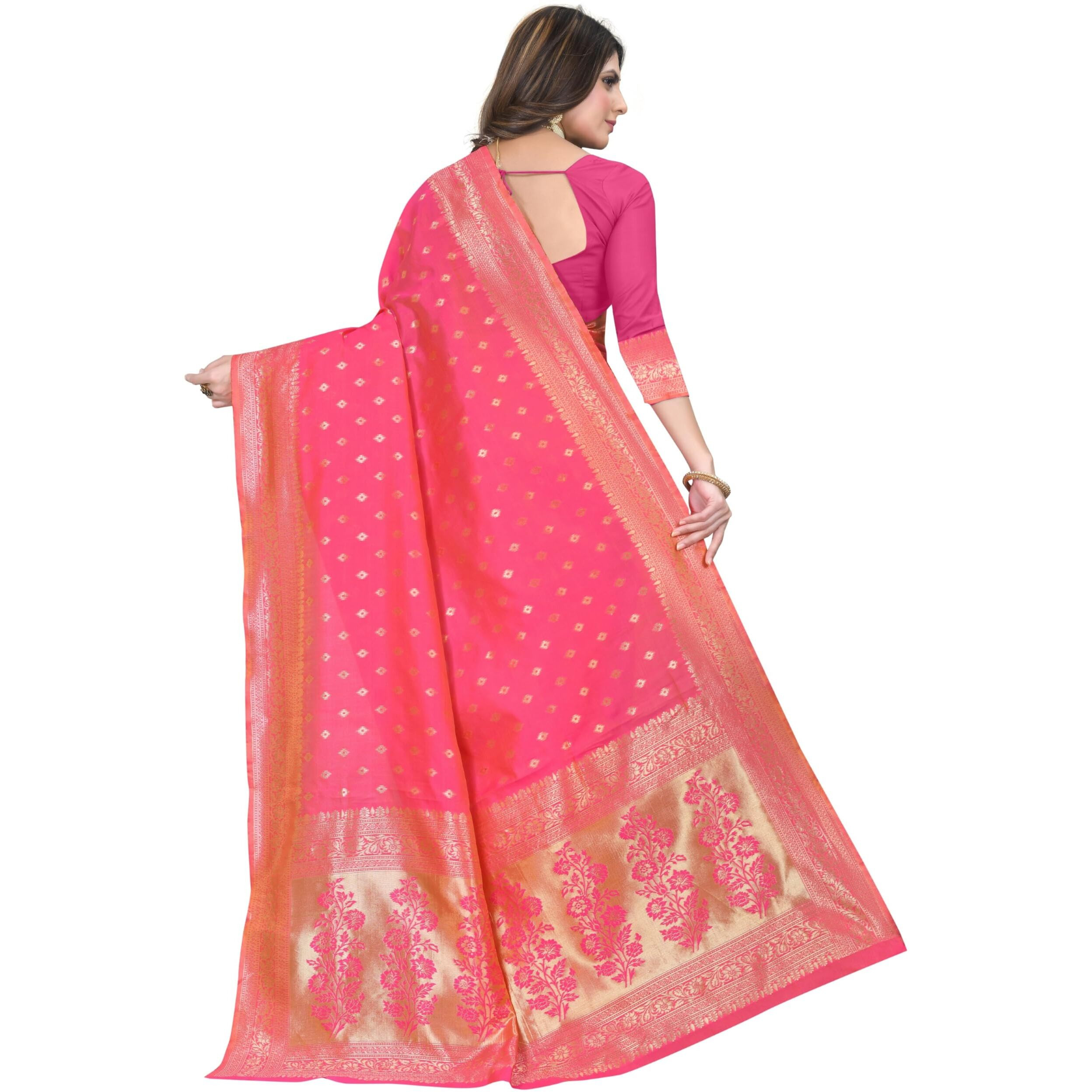 C J Enterprise Womens Pure Kanjivaram Silk Saree Soft Banarasi Design Wear Kanchipuram Pattu Sarees Latest Party Cotton Sari collections With Blouse Piece for Wedding sadi 2024 2023 (Pari159 Peach)