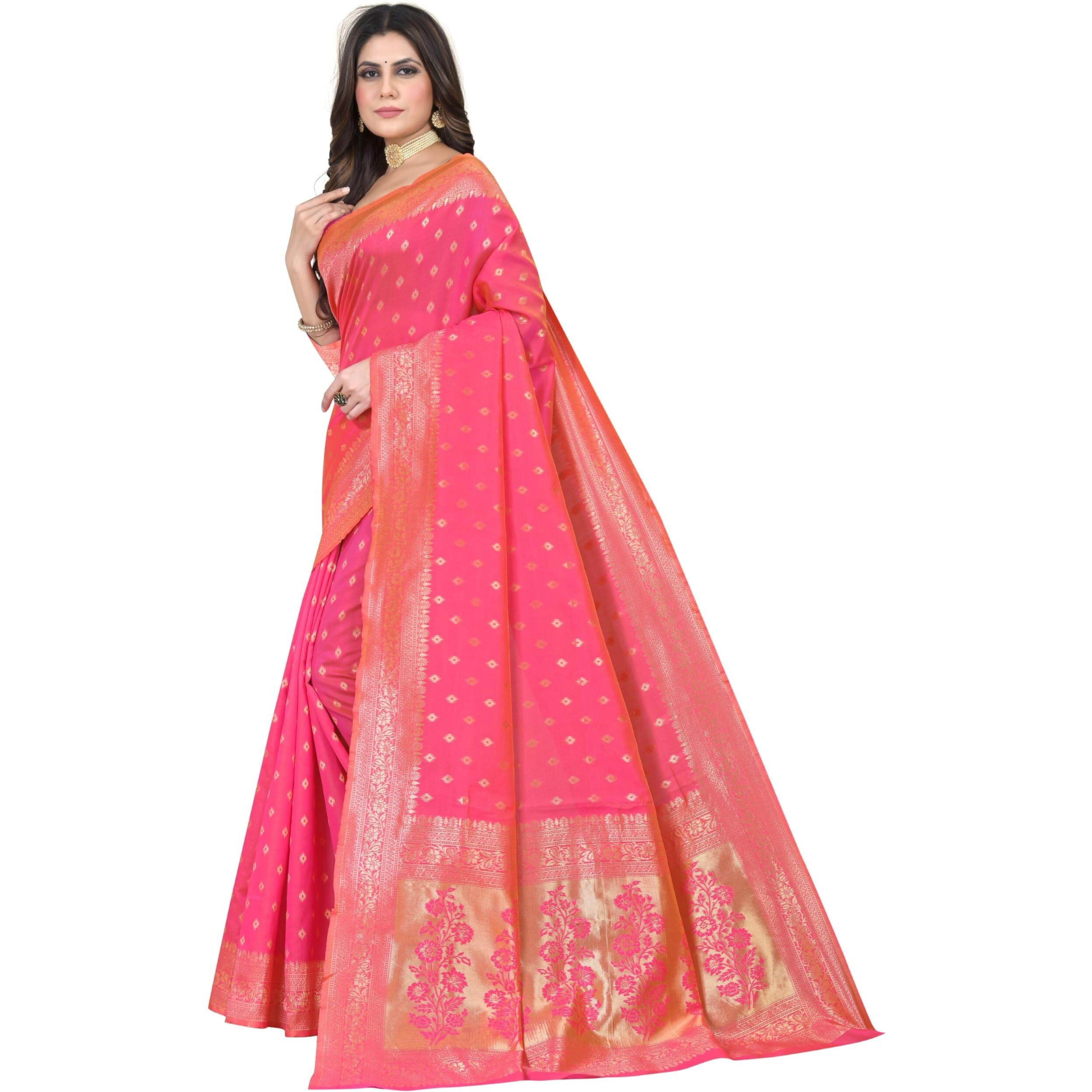 C J Enterprise Womens Pure Kanjivaram Silk Saree Soft Banarasi Design Wear Kanchipuram Pattu Sarees Latest Party Cotton Sari collections With Blouse Piece for Wedding sadi 2024 2023 (Pari159 Peach)