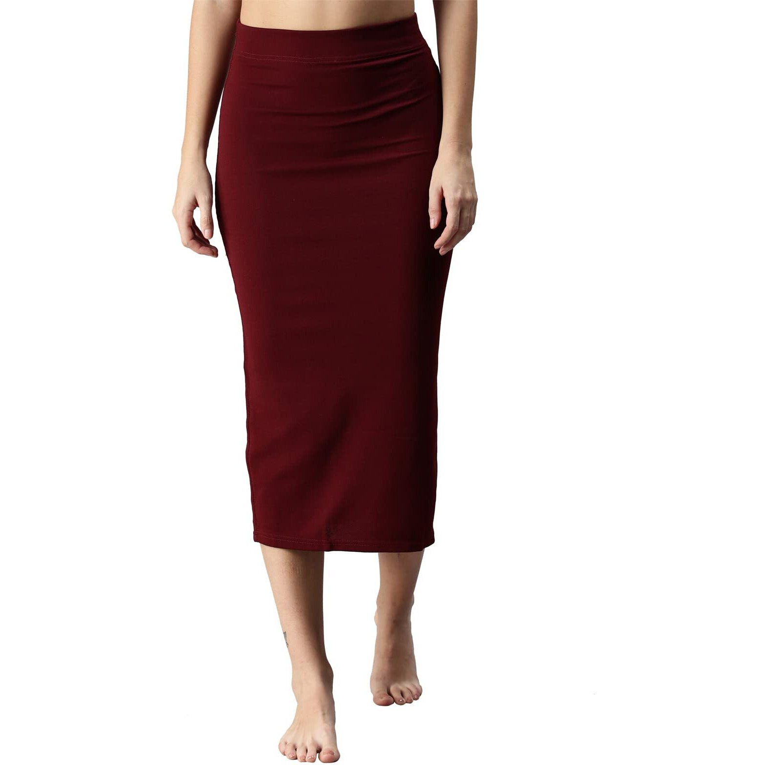 SIRIL Womens Lycra Full Elastic Saree Shapewear Petticoat (180TKC116-S,Brown,Small)