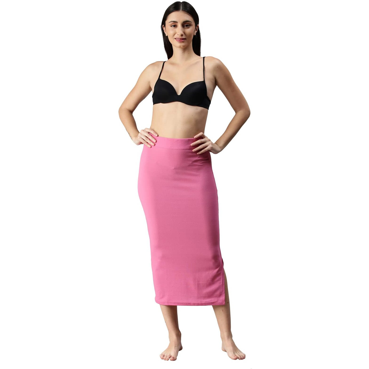 SIRIL Womens Lycra Full Elastic Saree Shapewear Petticoat (180TKC111-S,Pink,Small)