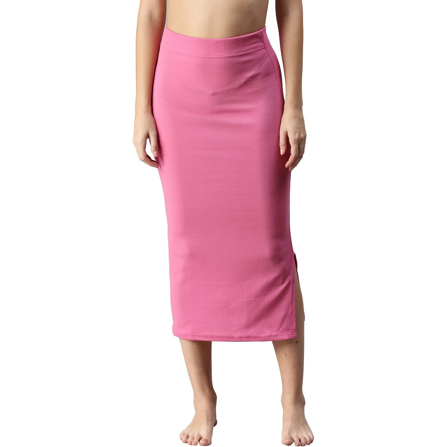 SIRIL Womens Lycra Full Elastic Saree Shapewear Petticoat (180TKC111-S,Pink,Small)