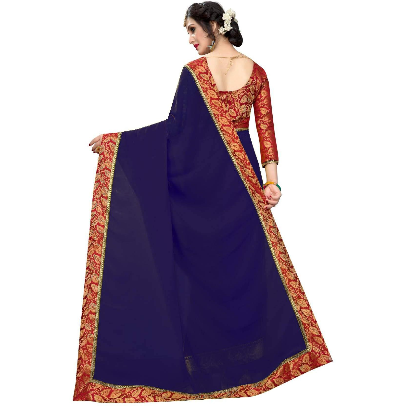 Online Bazaar Womens Jacquard Faux Georgette Saree With Unstitched Blouse Piece (2278_multicolour)