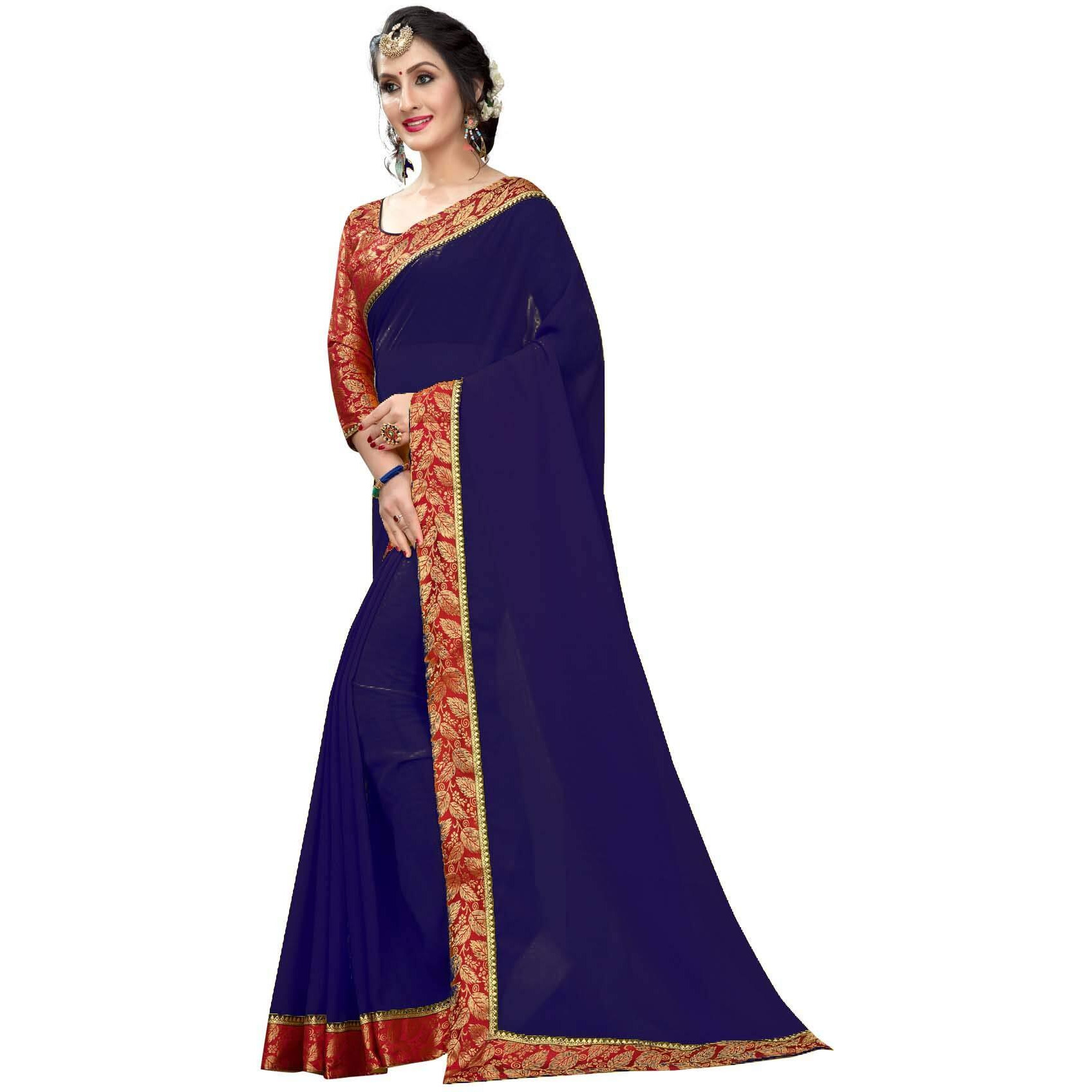 Online Bazaar Womens Jacquard Faux Georgette Saree With Unstitched Blouse Piece (2278_multicolour)