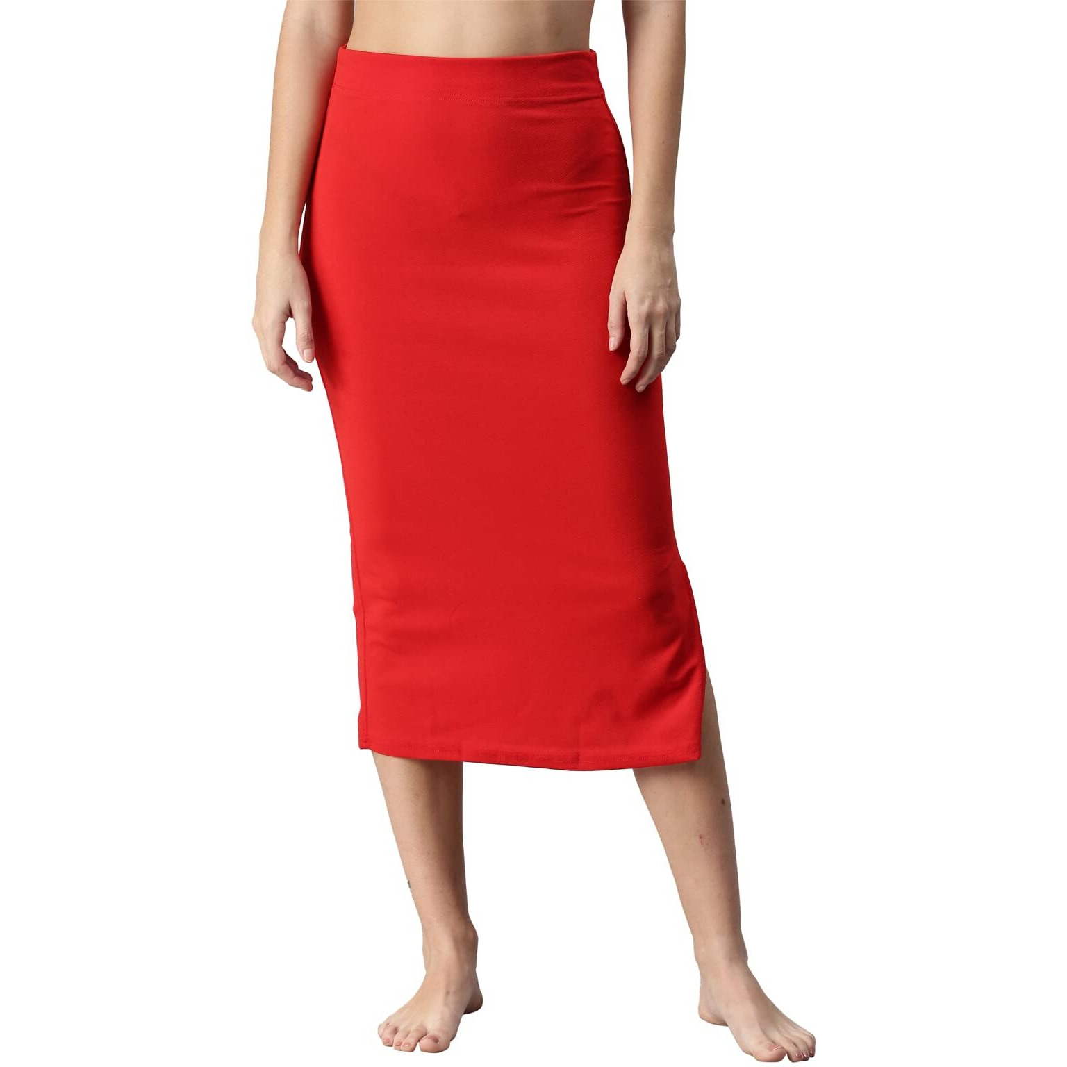 SIRIL Womens Lycra Full Elastic Saree Shapewear Petticoat (180TKC117-S,Red,Small)